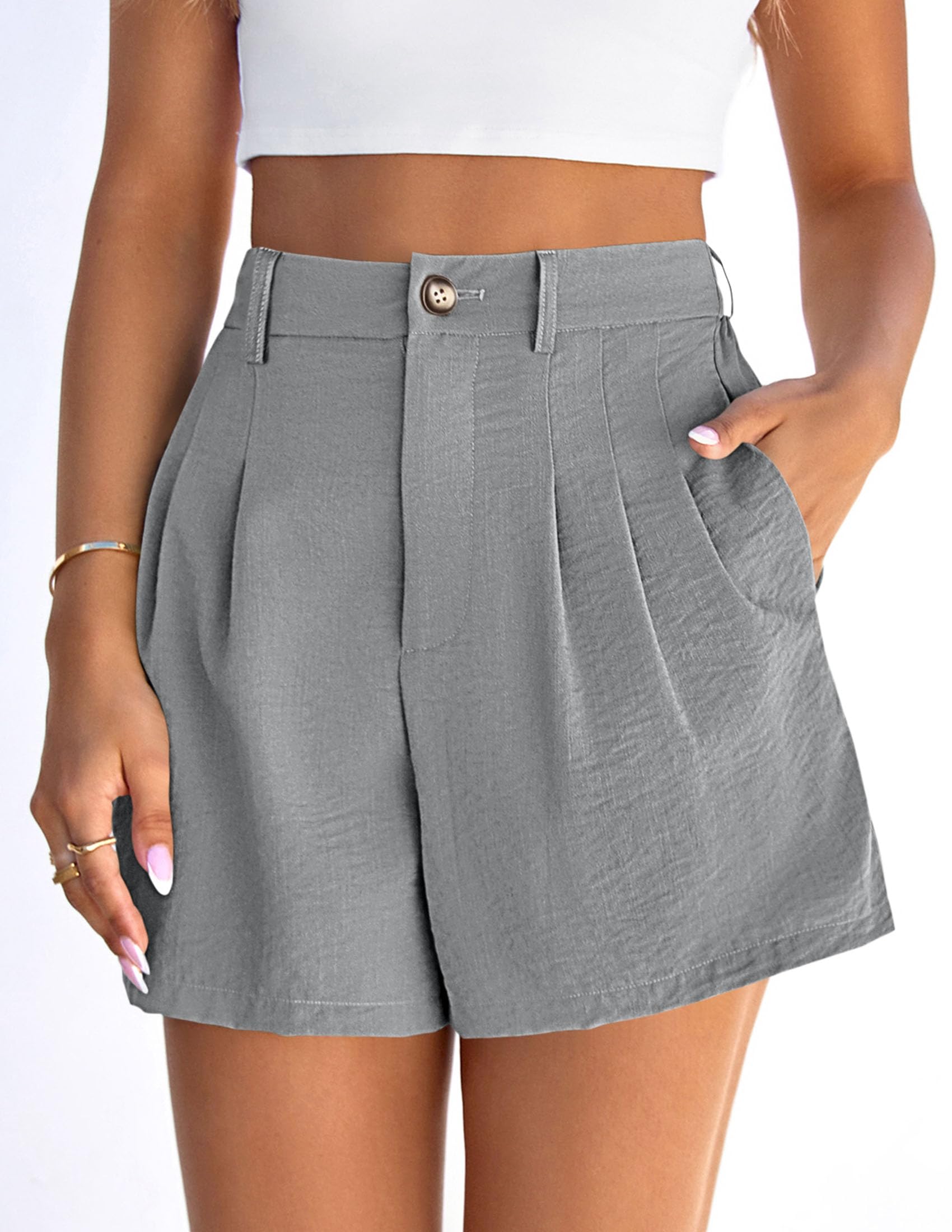 Womens Shorts Dressy Casual High Waisted Wide Leg Trousers,Grey,S