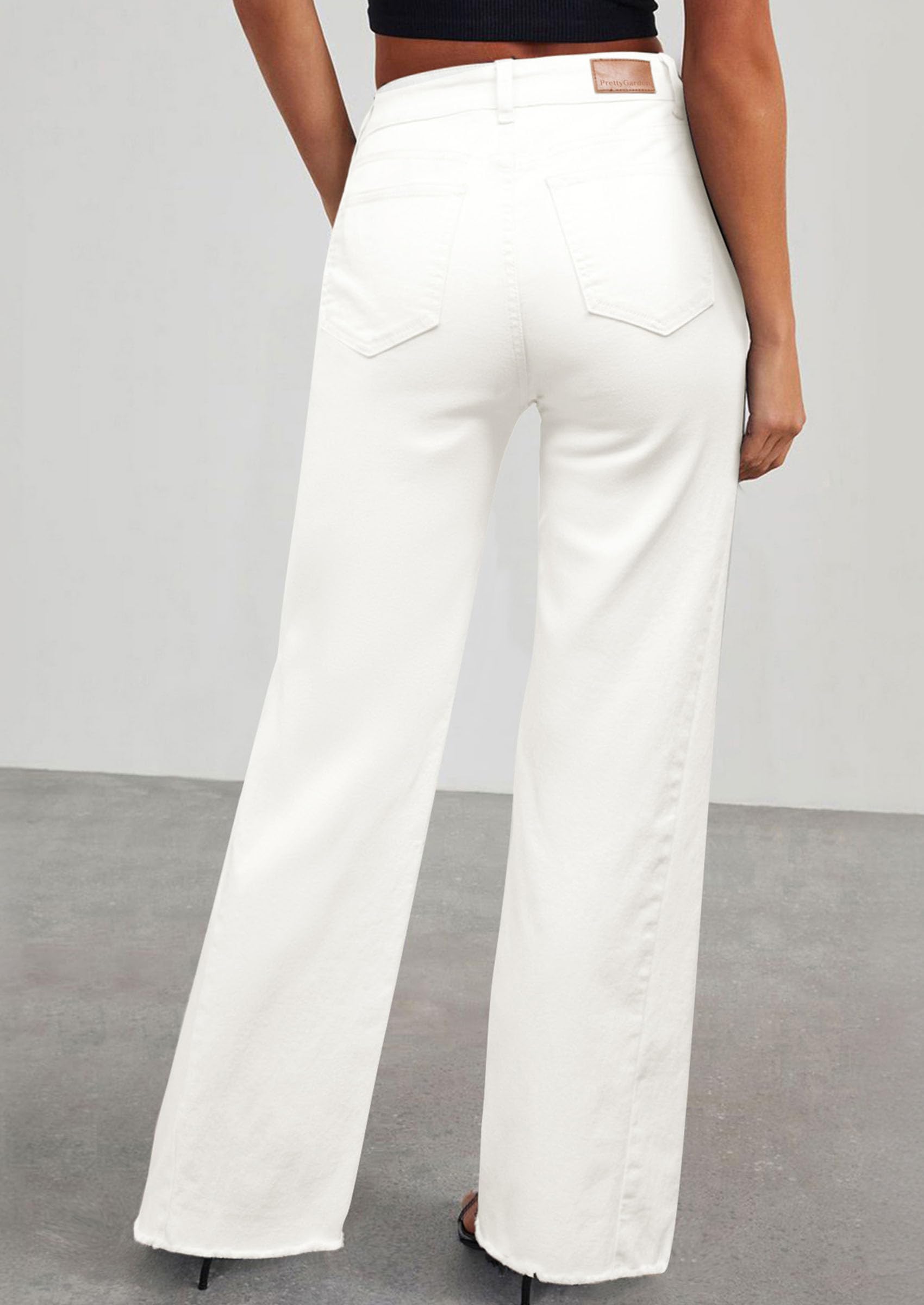 Women's Wide Leg Jeans Raw Hem Denim Pants,White,4