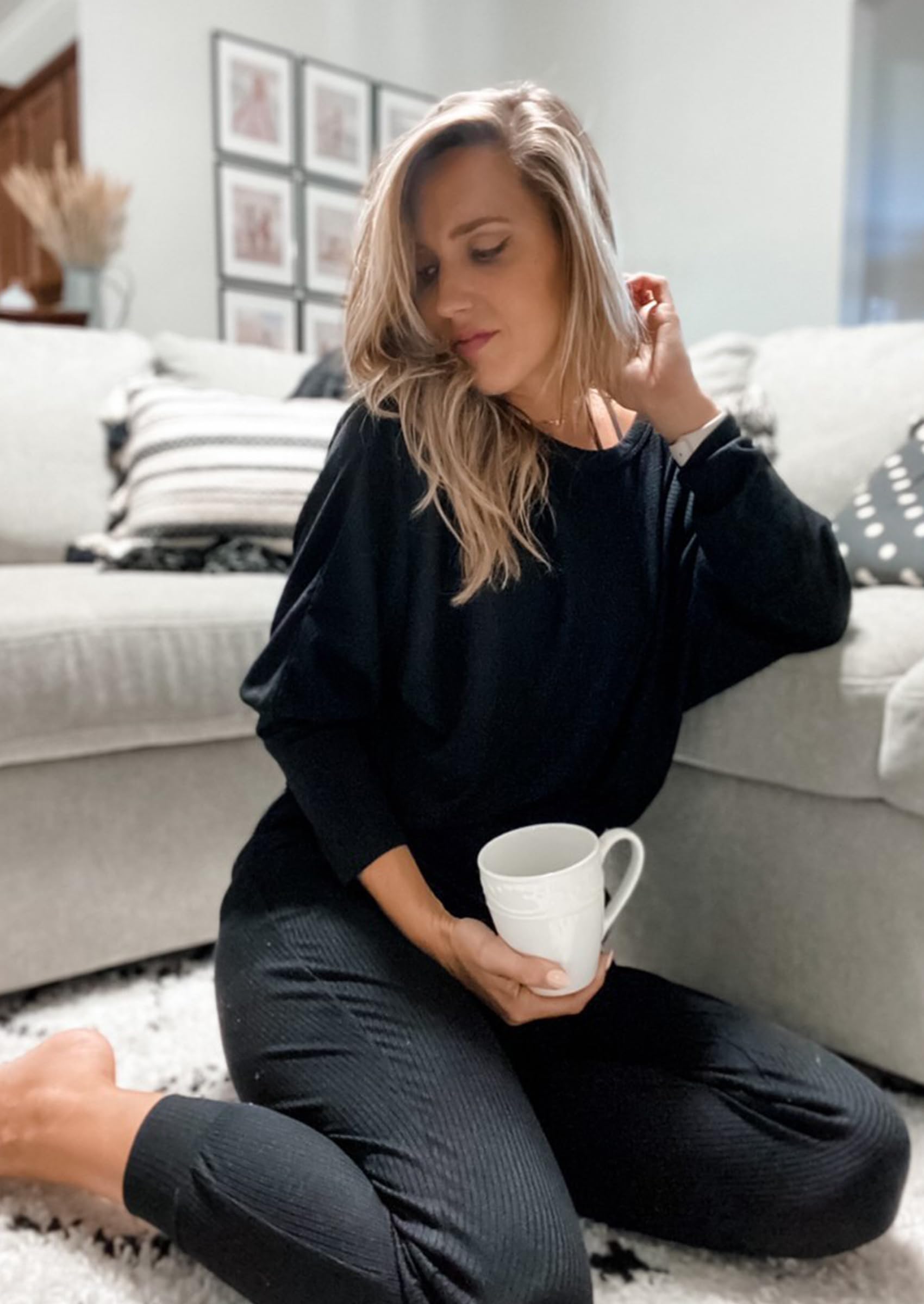 Women's 2 Piece Fall Outfits Matching Ribbed Knit Lounge Sets