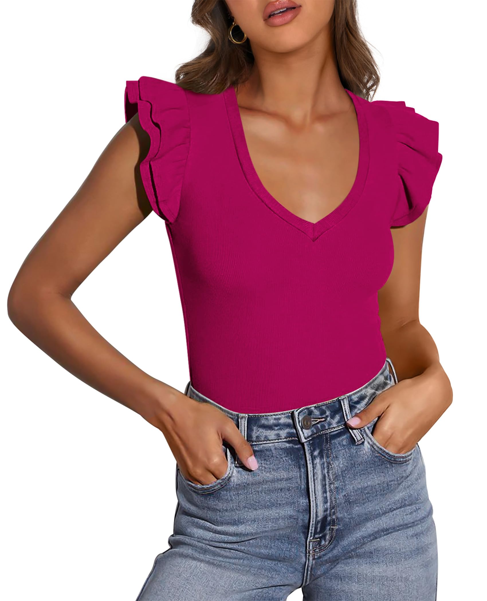 Womens Sleeveless Slim Fit T Shirts,Rose Red,S