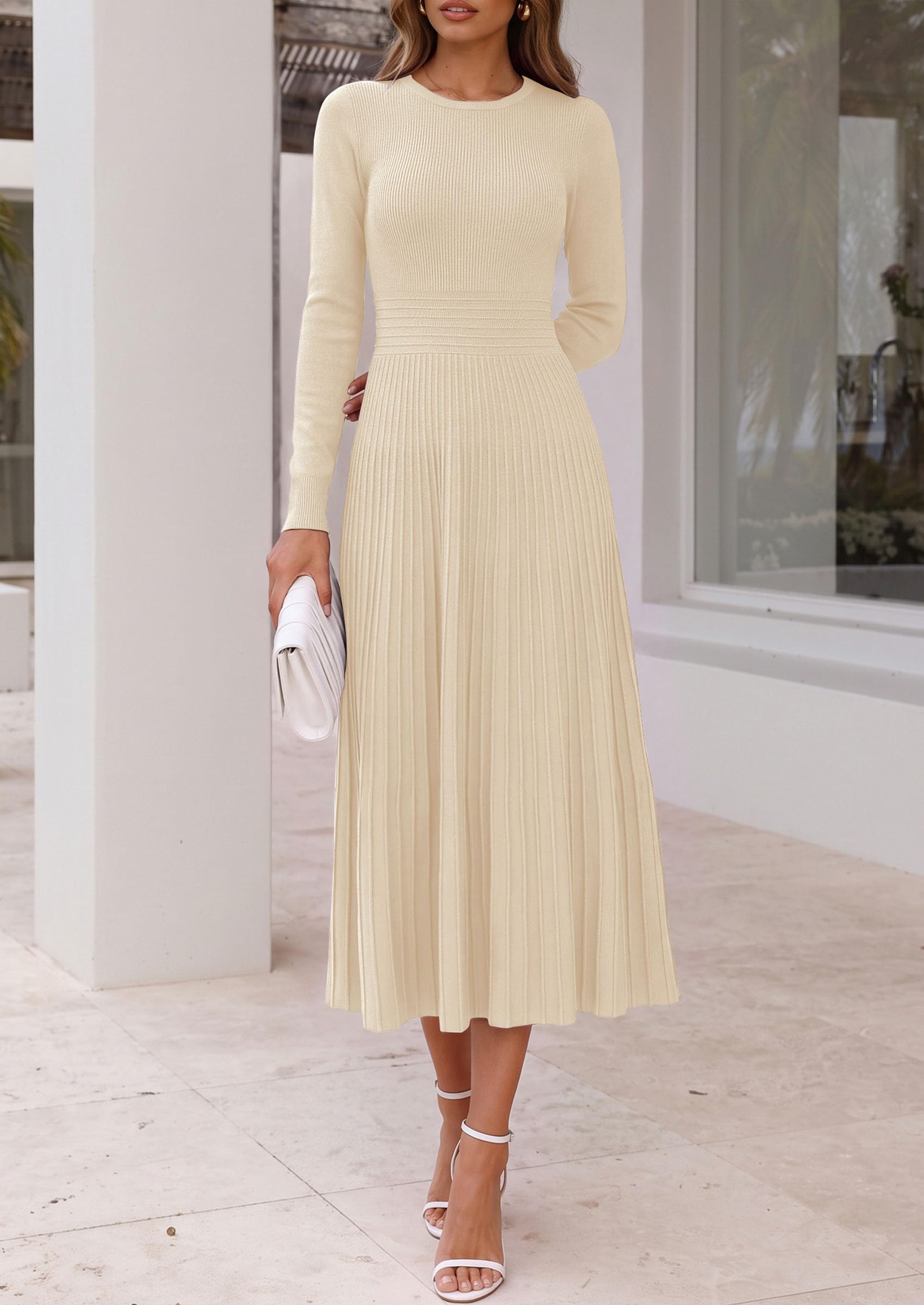 Women's Long Sleeve Knit Maxi Sweater Dress,Apricot,S