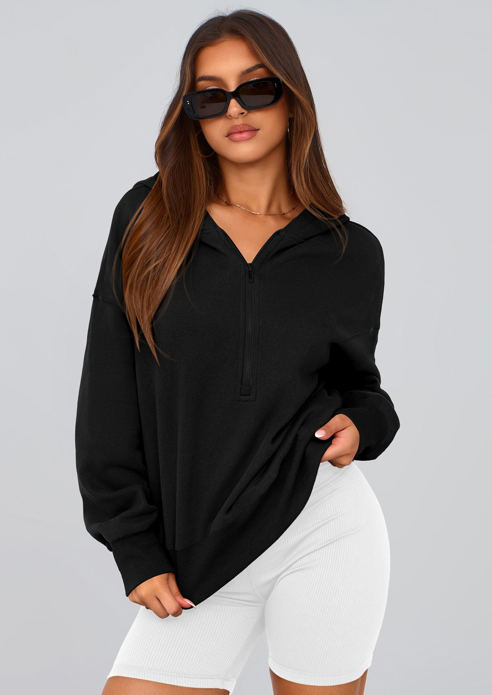 Women's Fall Half Zip Cropped Hoodie Sweatshirt