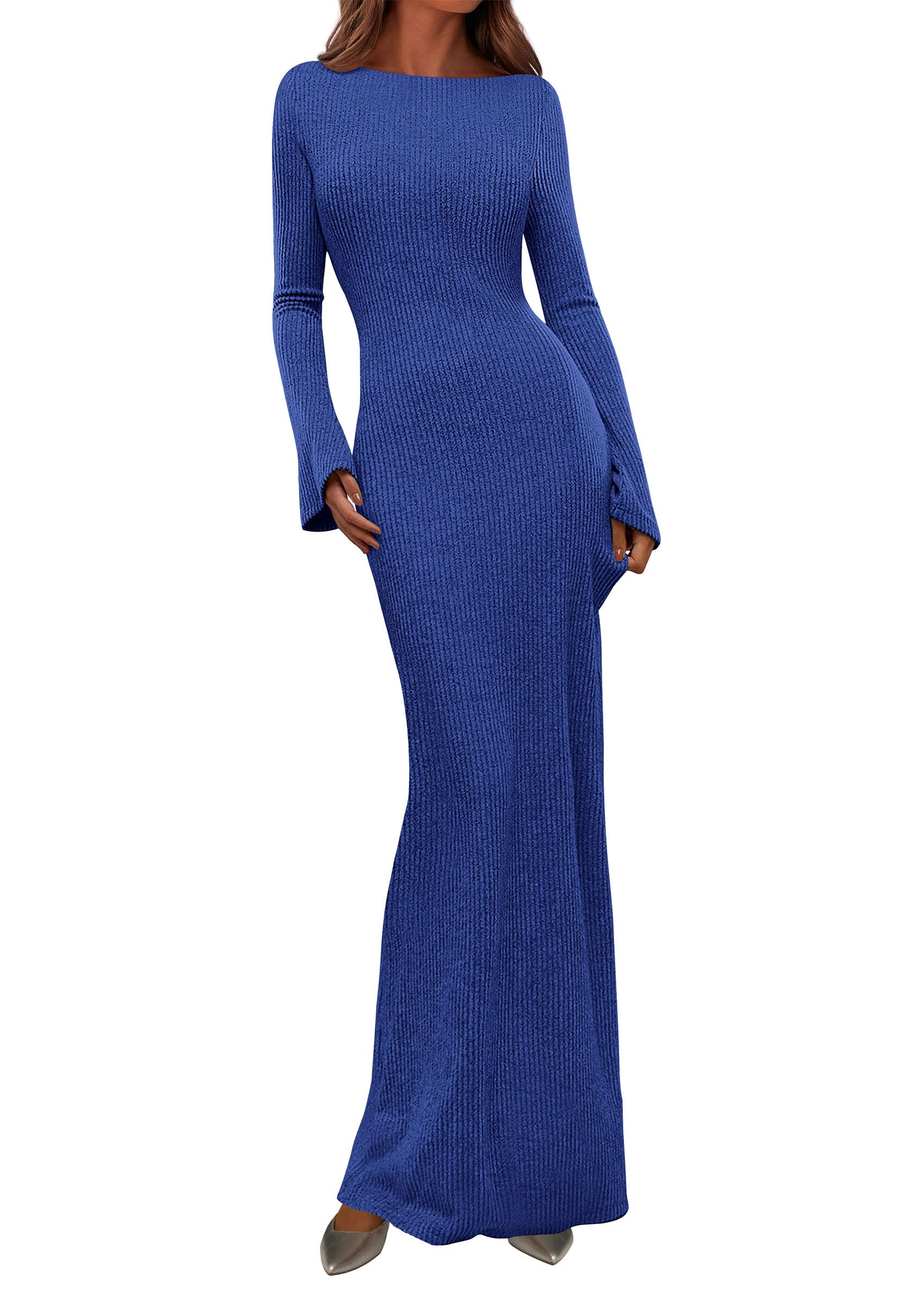 Women's Fall Long Sleeve Bodycon Maxi Dresses (Royal Blue,XS)