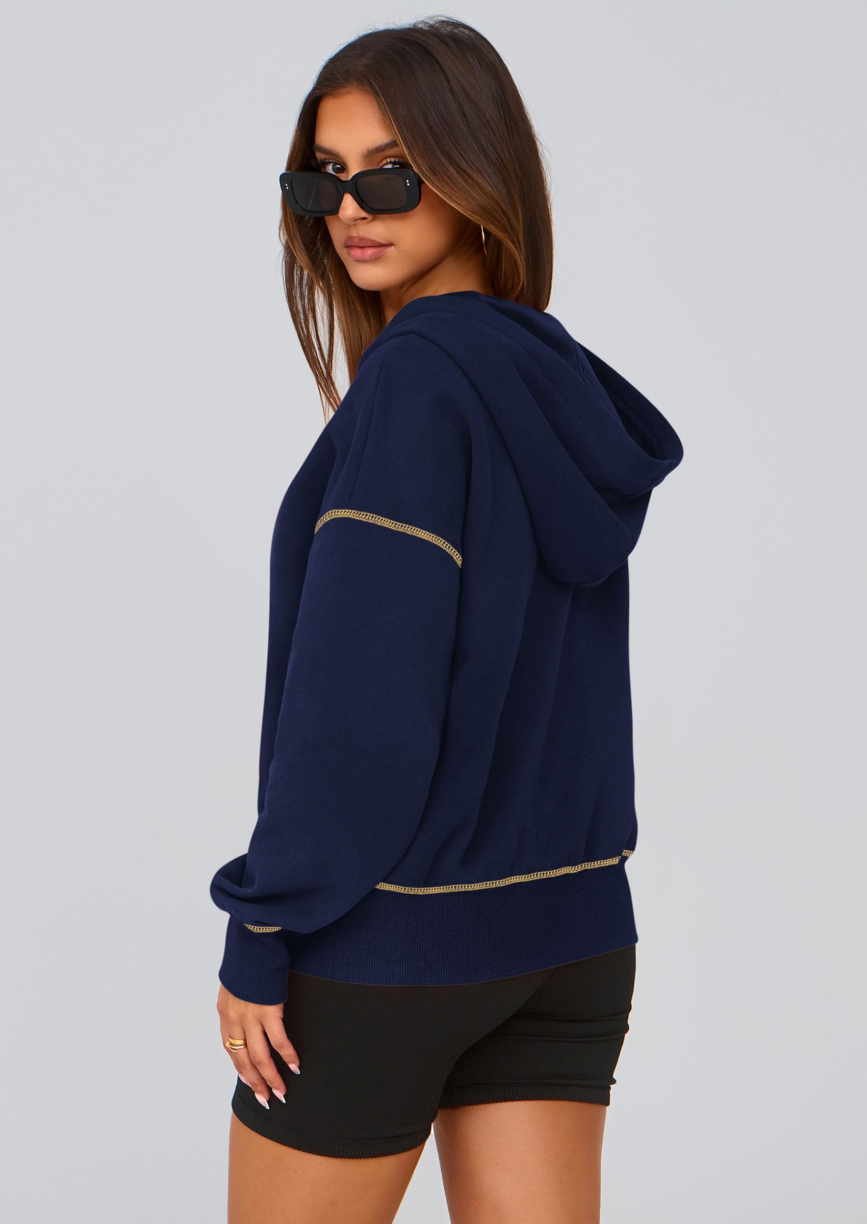 Women's Fall Half Zip Cropped Hoodie Sweatshirt Navy Blue