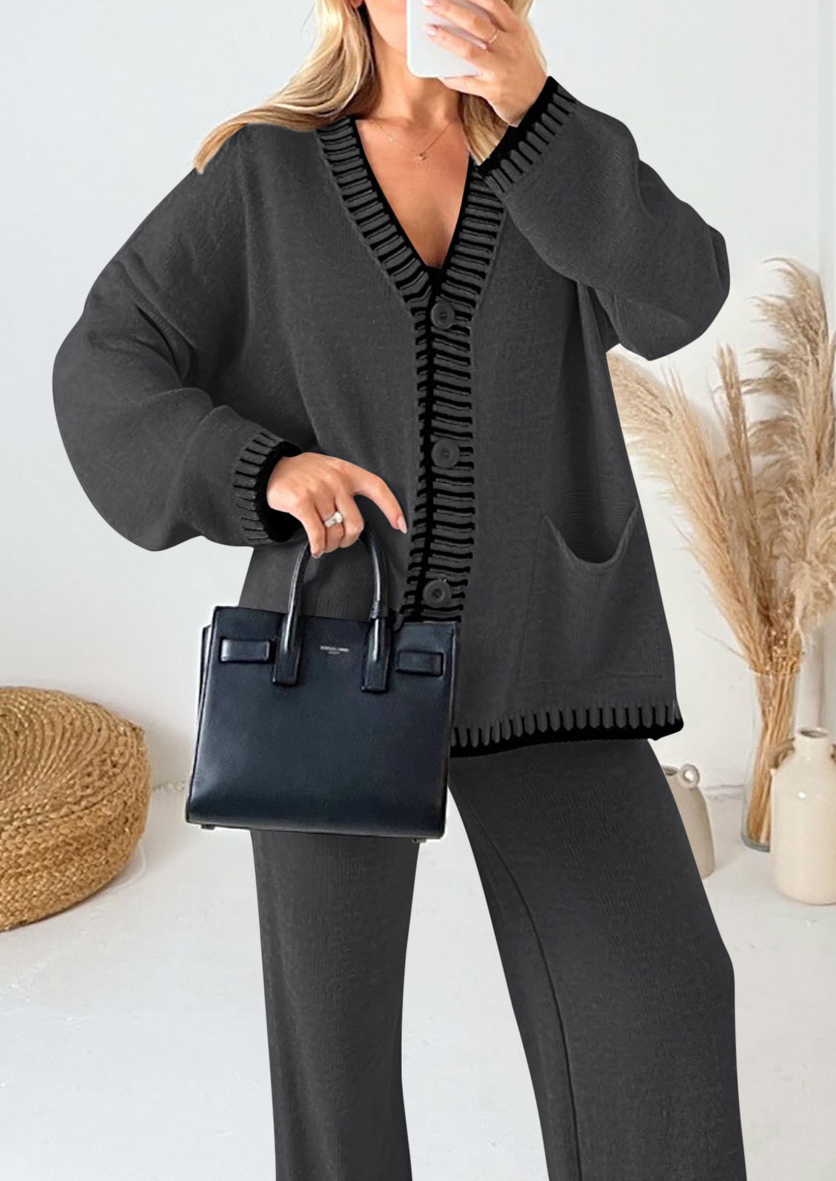 Women's Fall 2 Piece Matching Cozy Knit Sweater Lounge Sets