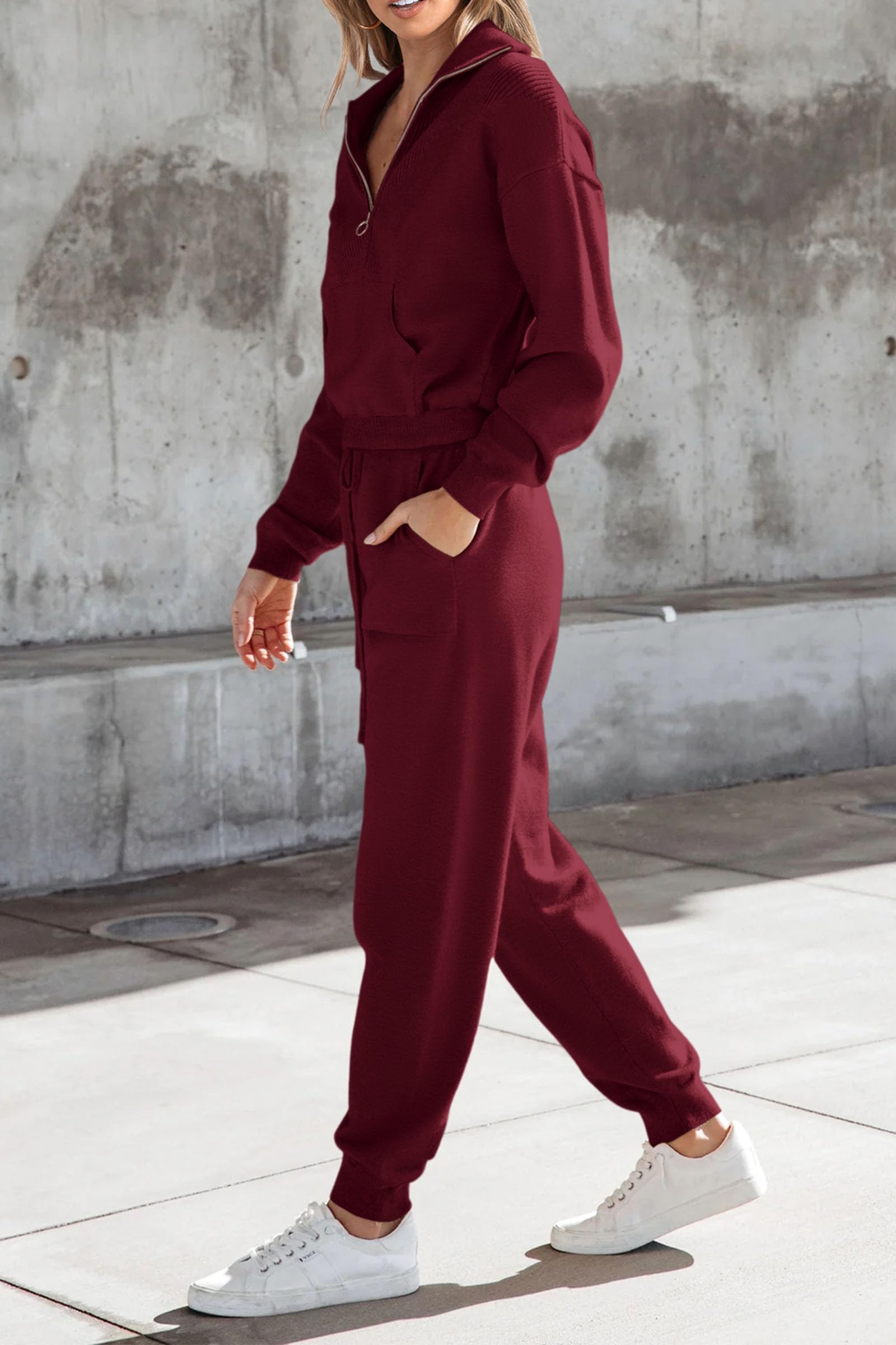 Women's 2 Piece Sweatsuits Set Fall Outfits(Wine Red,S)