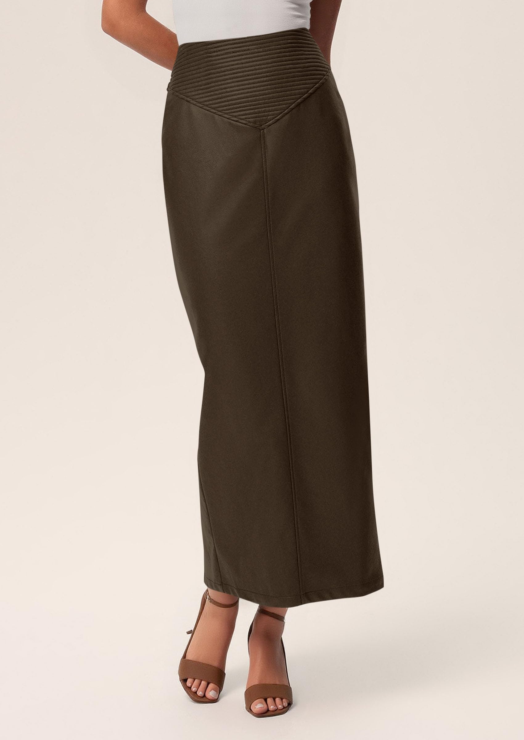 Women's Faux Leather High Waisted Maxi Skirts,Coffee,XS