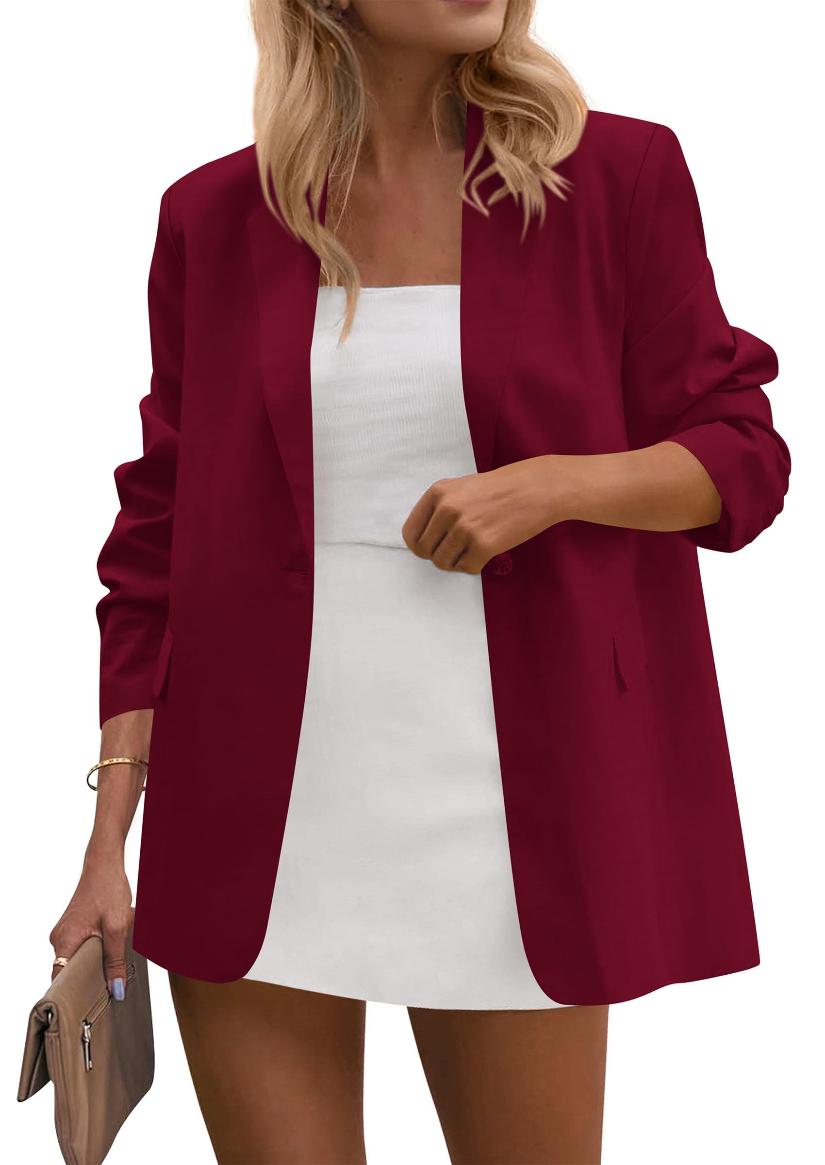 Blazers for Women Business Casual Outfits Wine Red,S