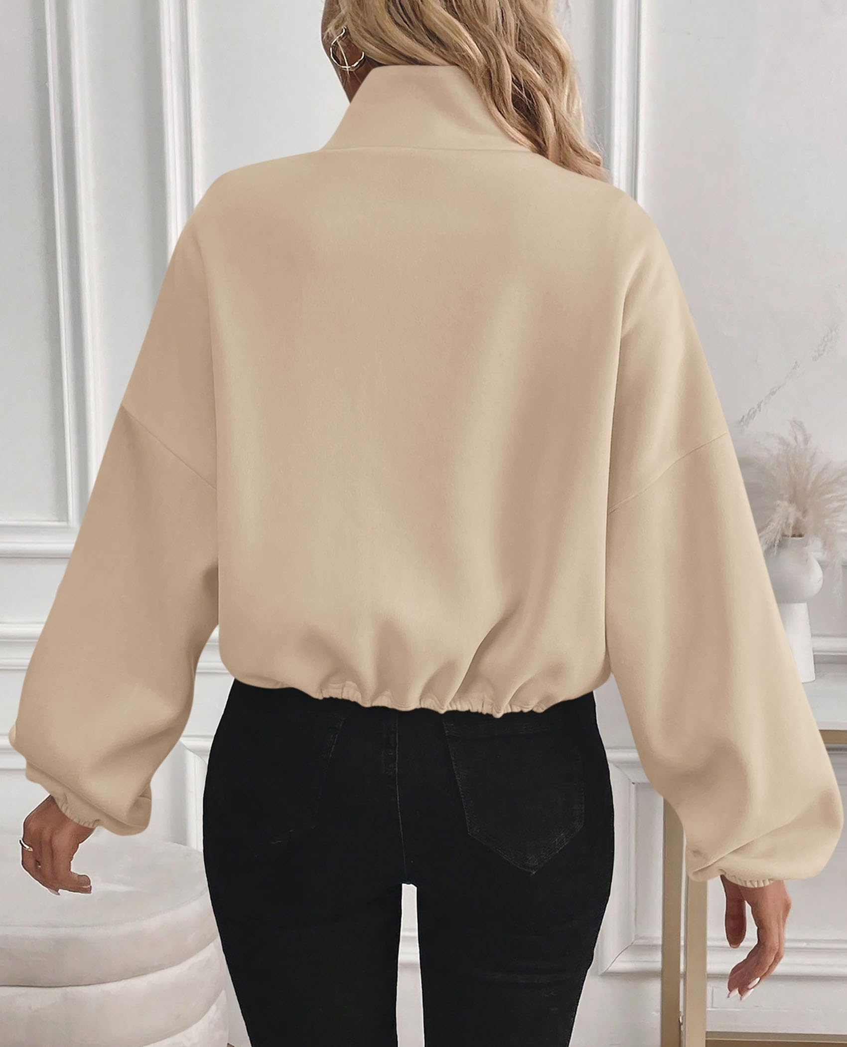 Women's Cropped Jacket Zip Up Fleece Sweatshirt Fall Outfits