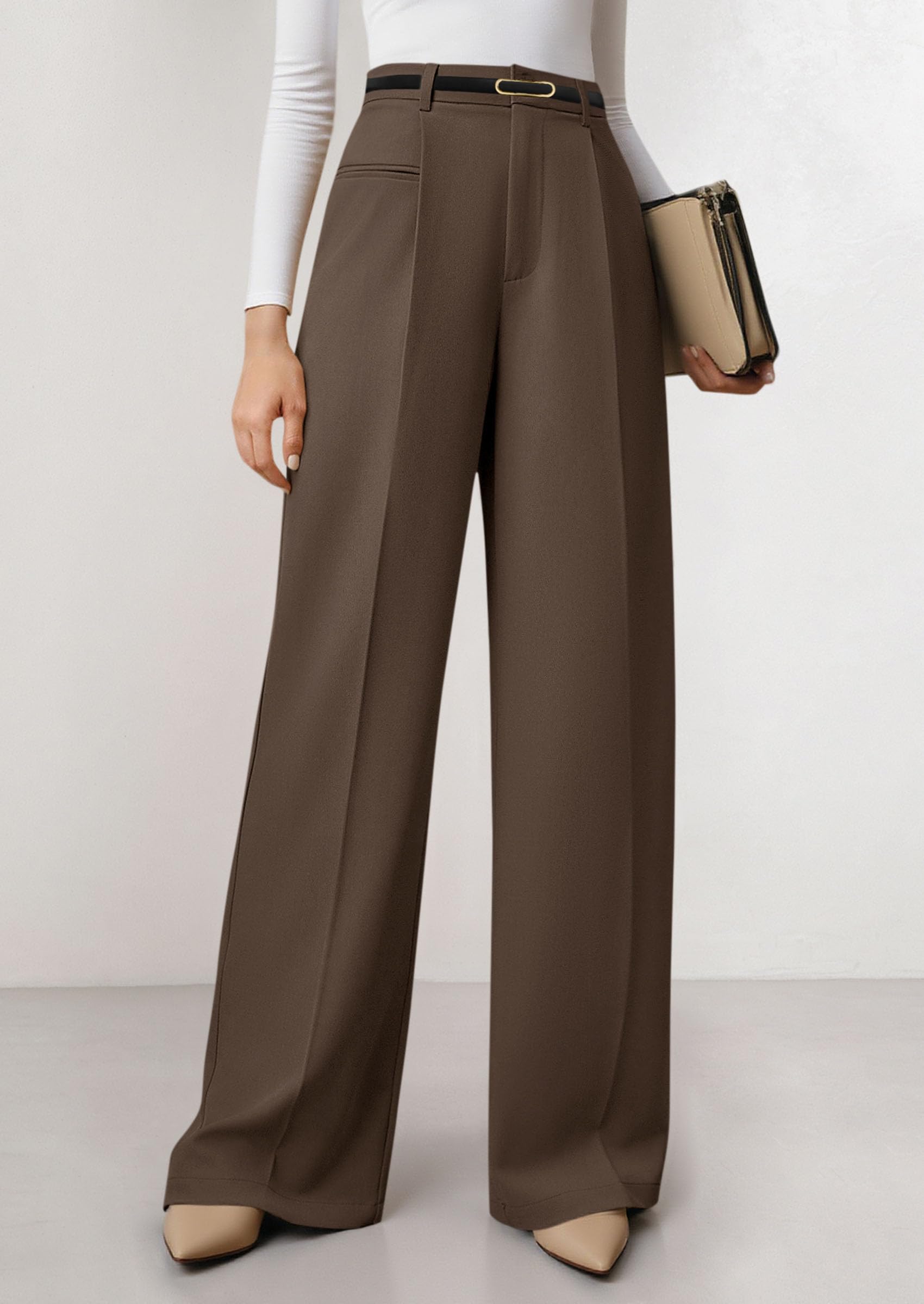 Women's Tailored Wide Leg Work Dress Pants,Grey Brown,XS