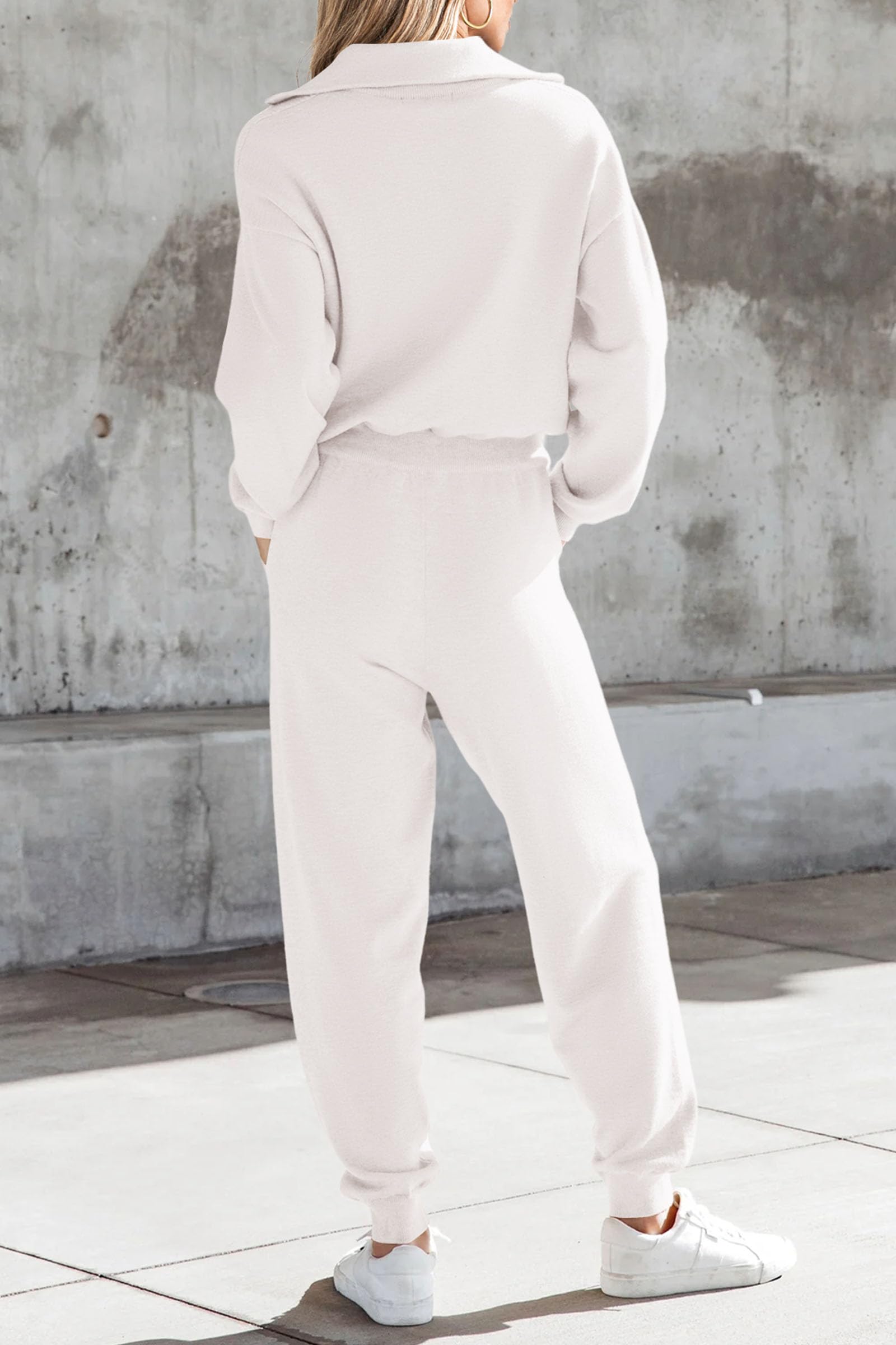 Women's 2 Piece Sweatsuits Set Fall Outfits(White,M)