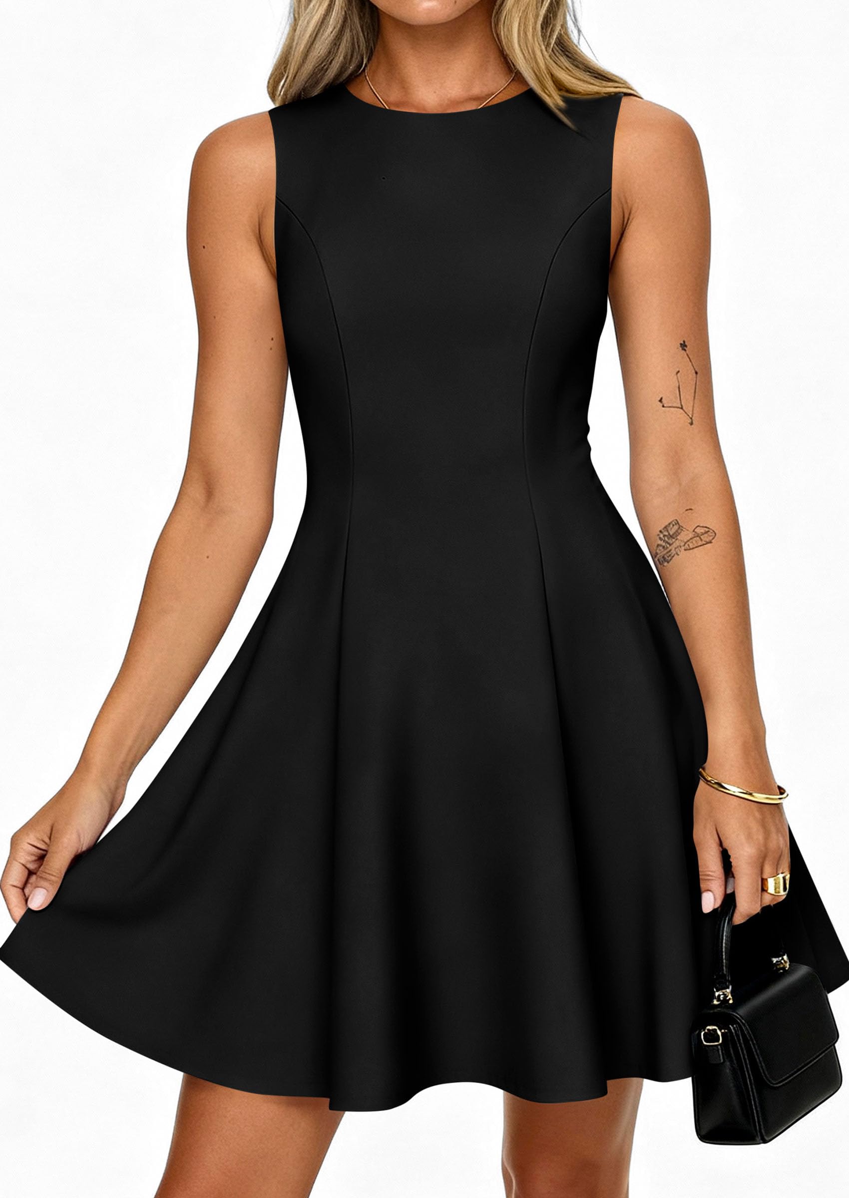 Women's Formal Boat Neck A Line Mini Dress,Black,XS