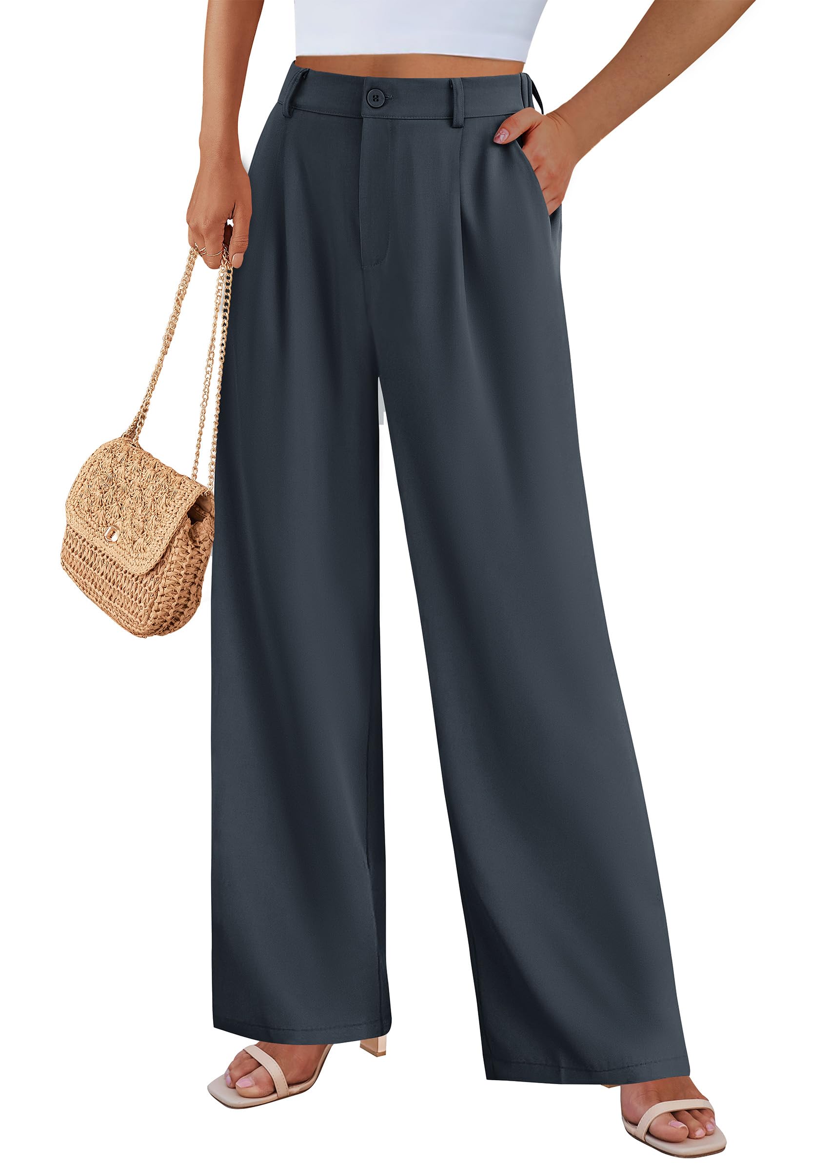 Women's Flowy Wide Leg Dress Pants,Dark Grey,S
