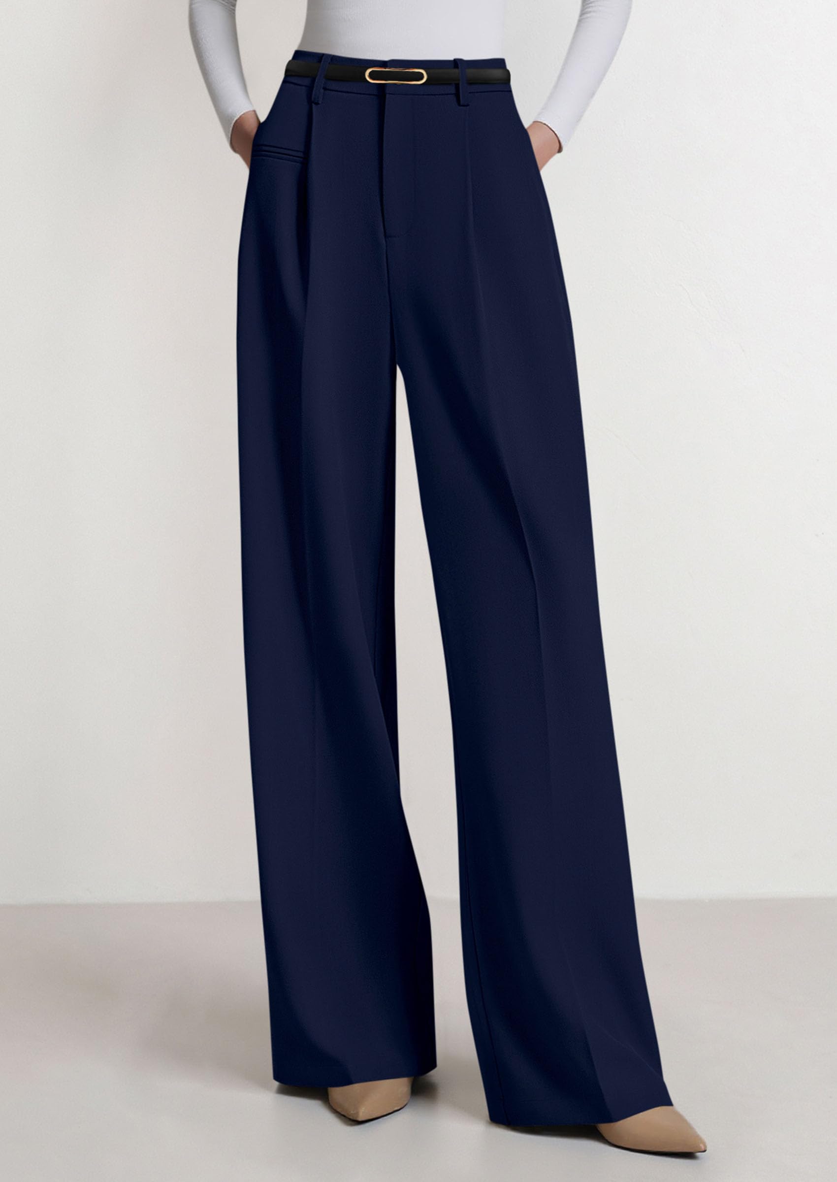 Women's Tailored Wide Leg Work Dress Pants,Navy,XS