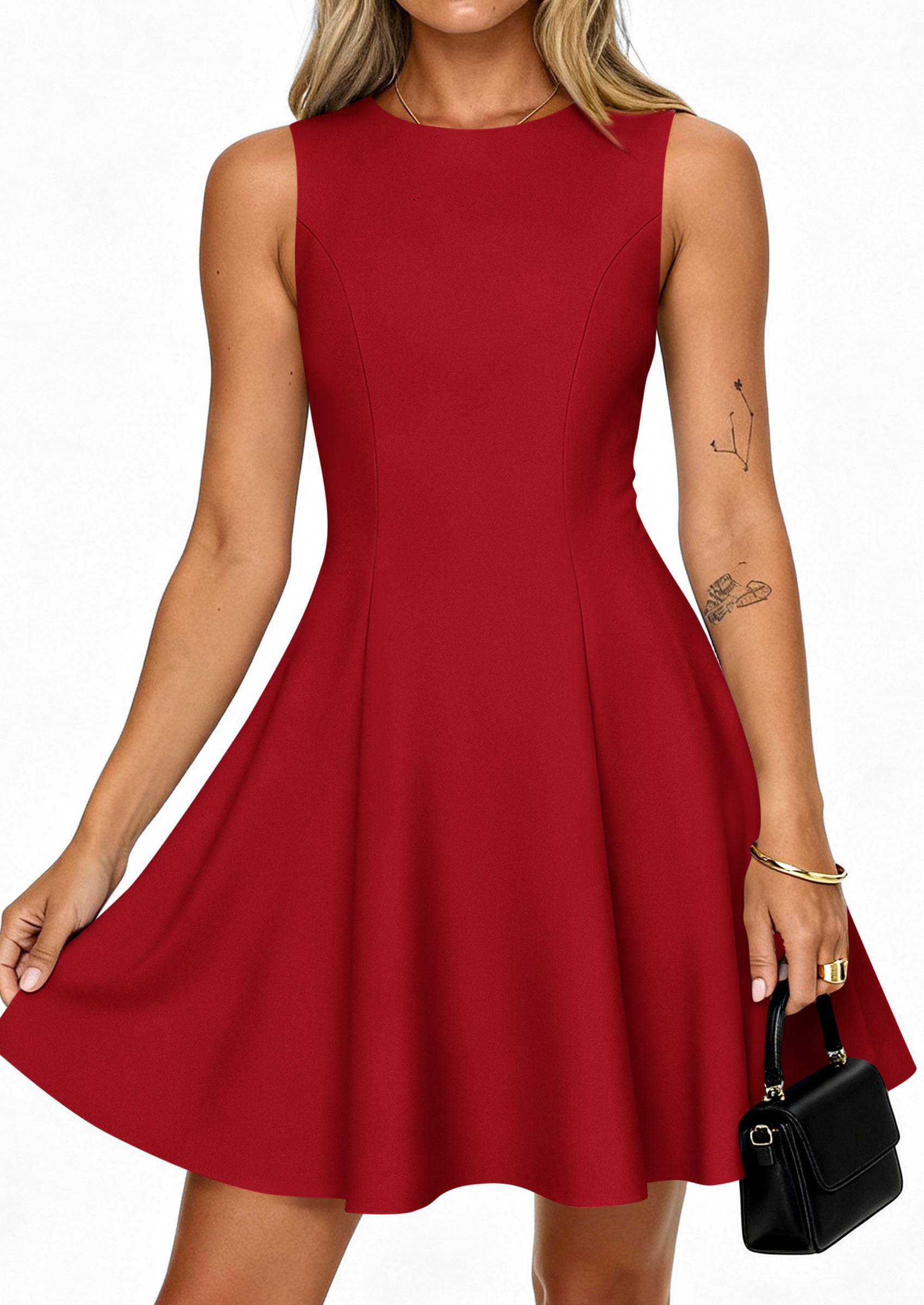 Women's Formal Boat Neck A Line Mini Dress,Red,XS