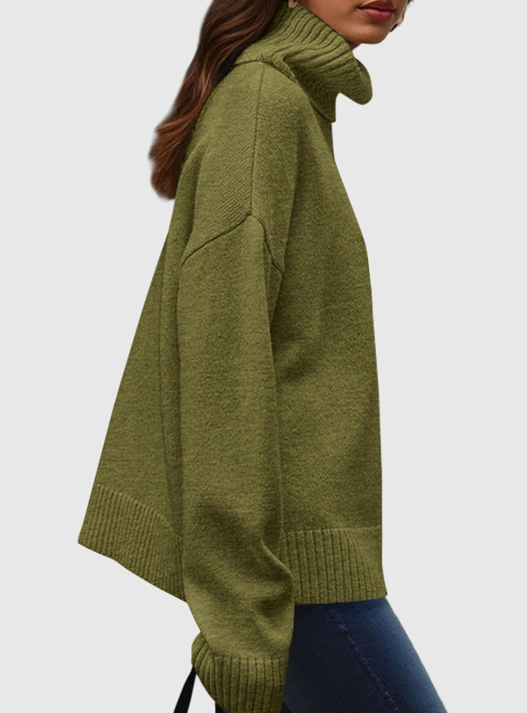 Womens Turtleneck Long Sleeve Knit Sweater,Olive Green,M