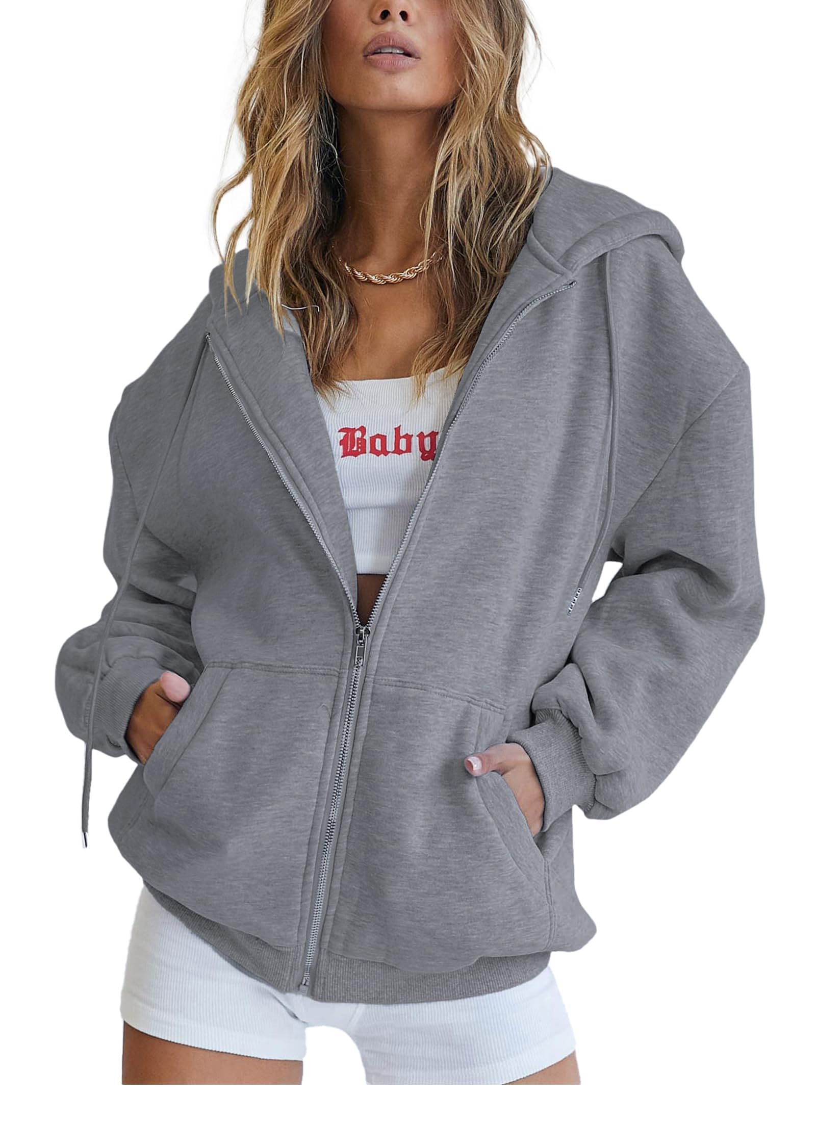 Women's Fall Zip Up Hoodies Sweatshirts Dark Grey