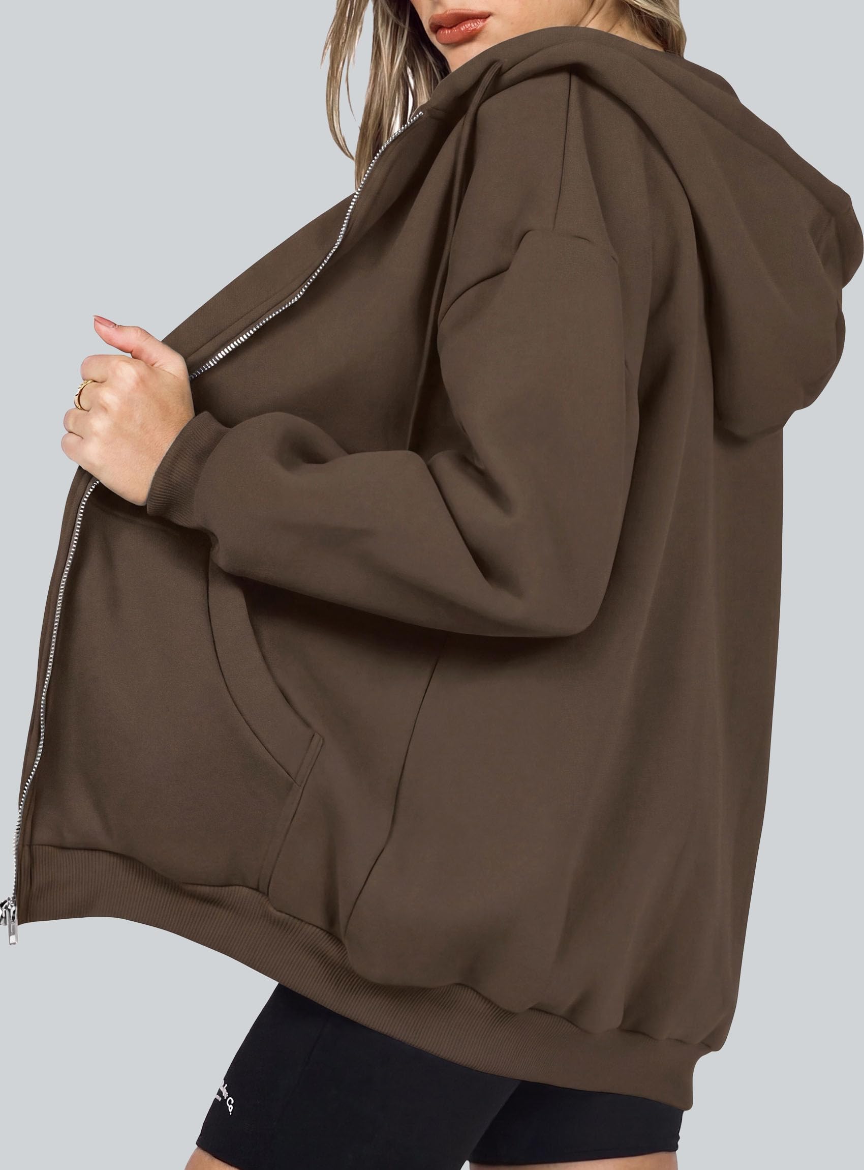 Women's Fall Zip Up Hoodies Sweatshirts Coffee