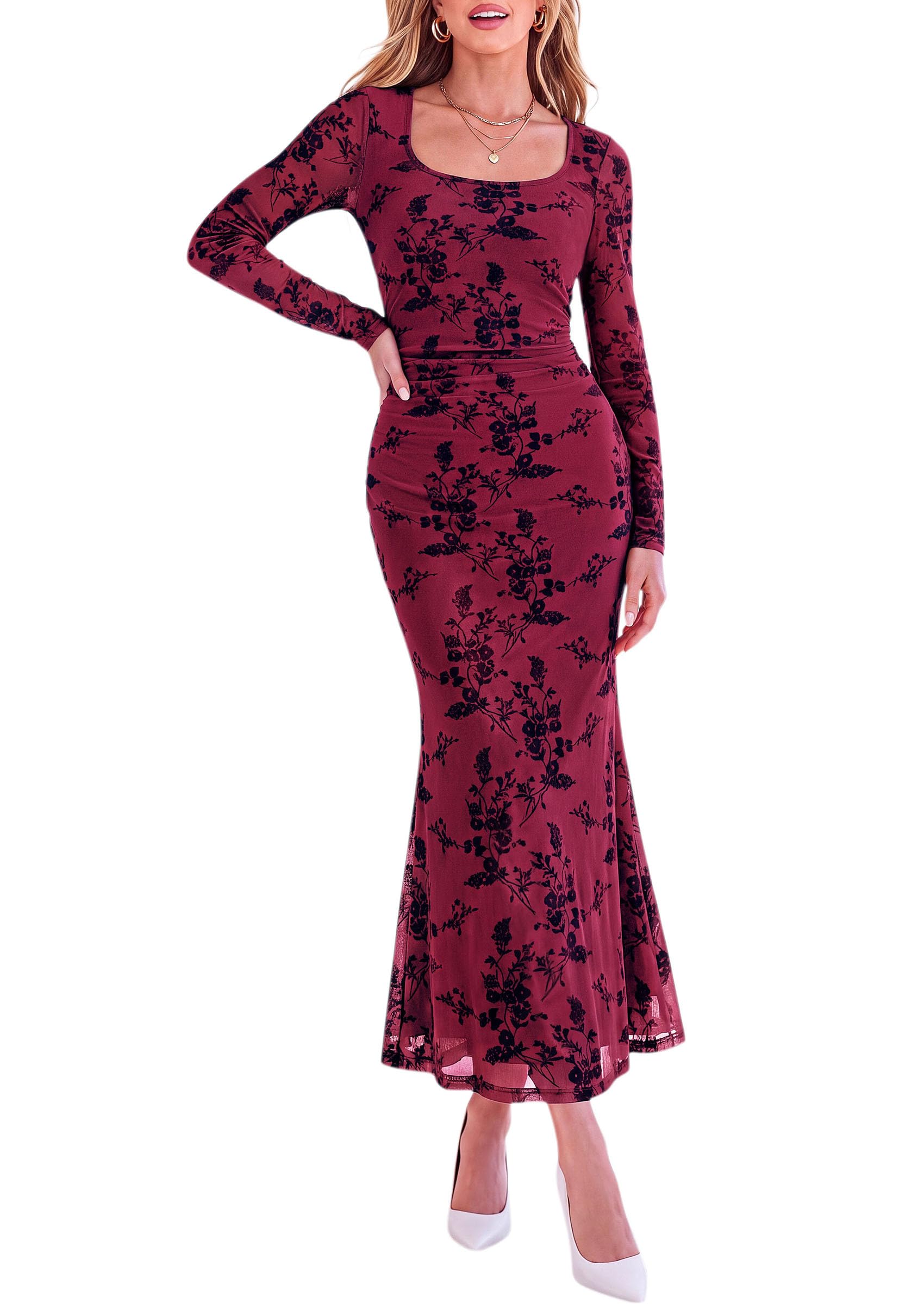 Women's Formal Floral Maxi Dress Fall Wedding Guest Dresses