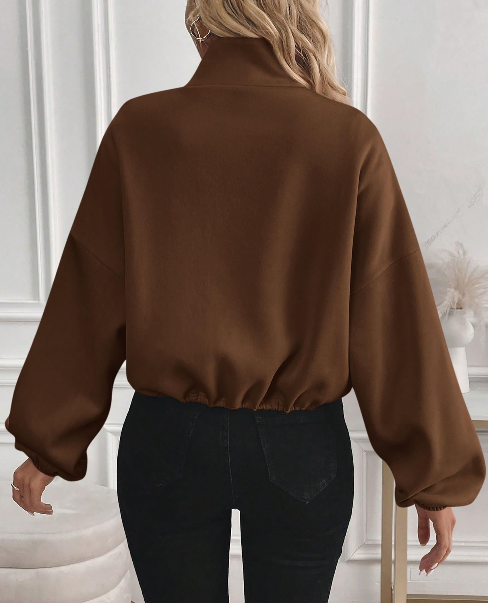 Women's Cropped Jacket Zip Up Fleece Sweatshirt Fall Outfits