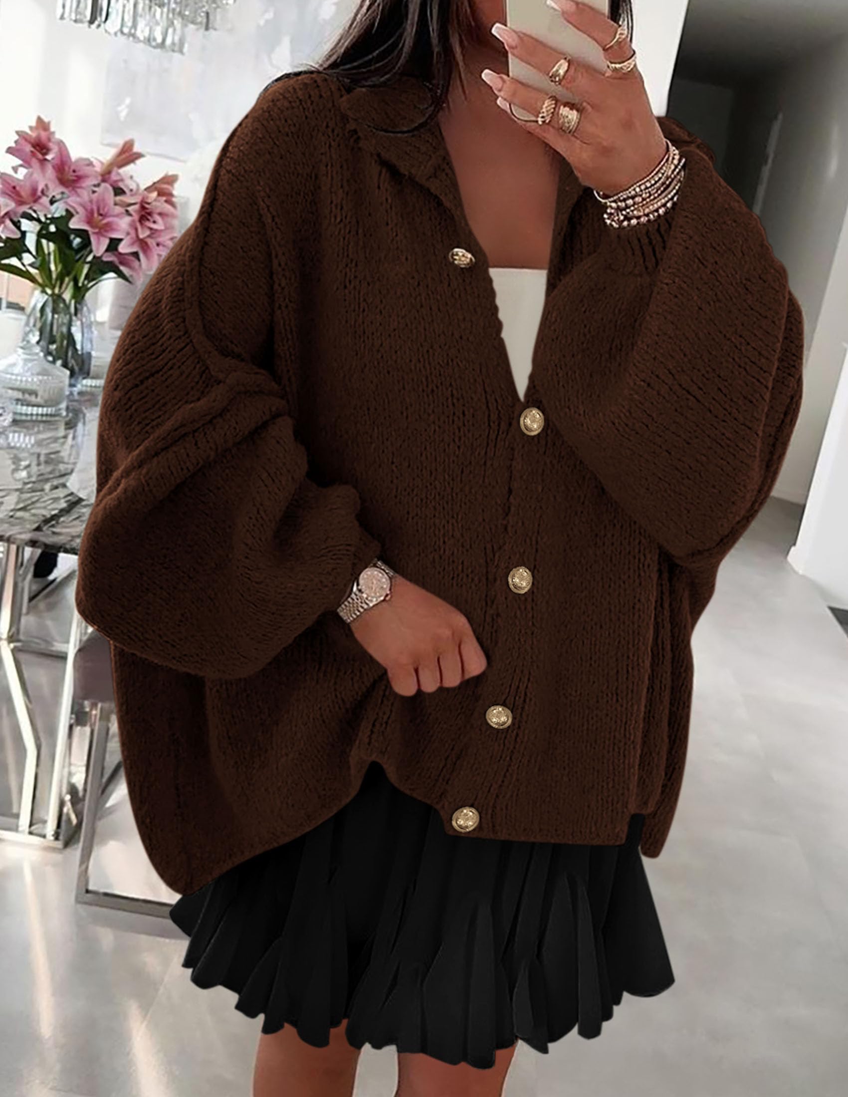 Women's Oversized Chunky Cardigan Sweaters(Brown,Small)