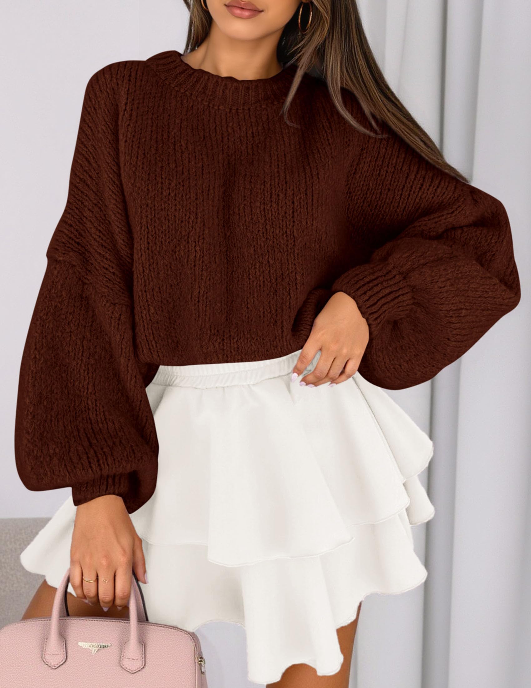 Women's Chunky Knit Oversized Pullover Sweaters,Brown,S
