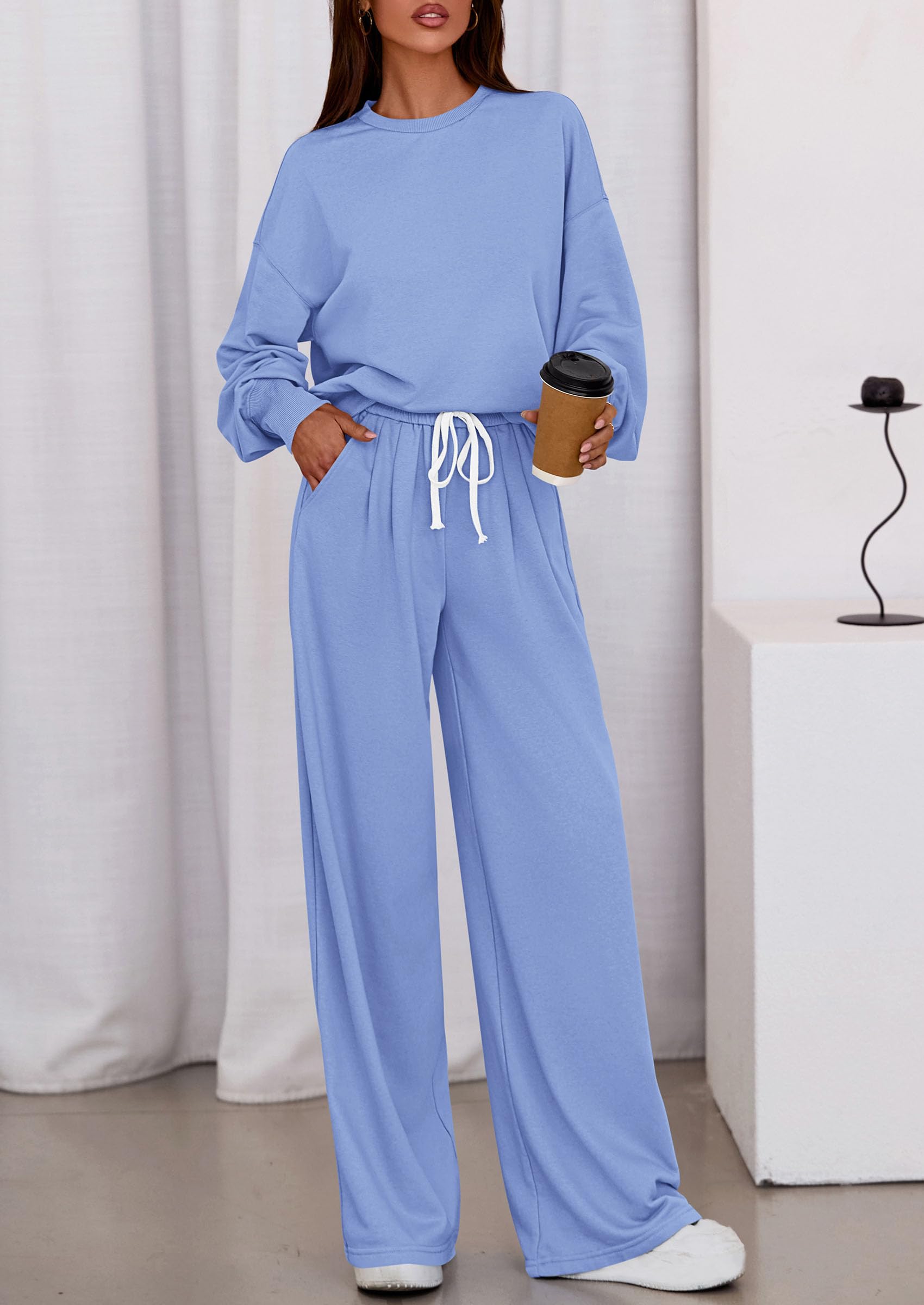 Womens Loose Fit Casual 2 Piece Lounge Set,Blue,S