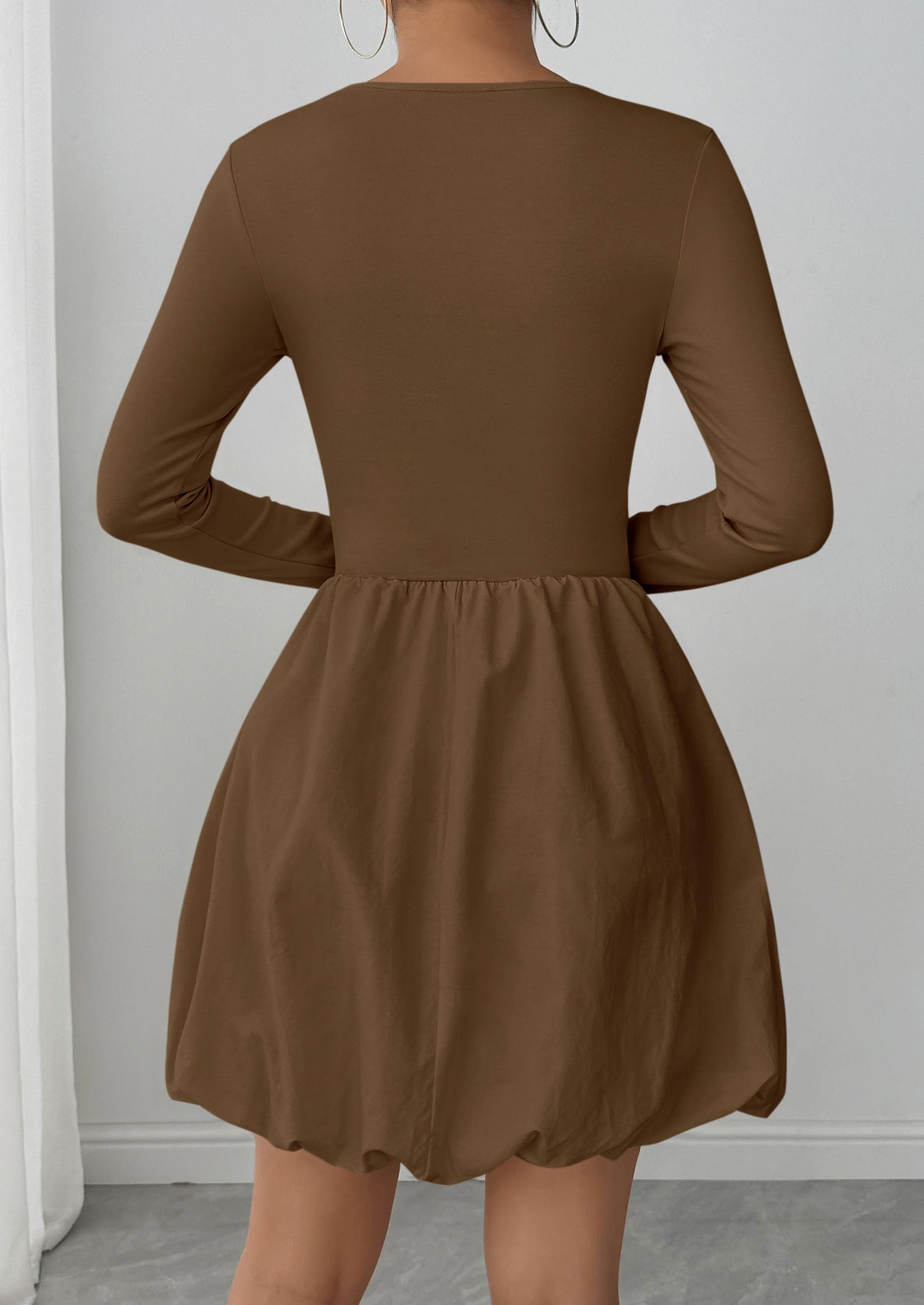 Fall Dresses for Women 2026 Bubble Mini Dress,Brown,S