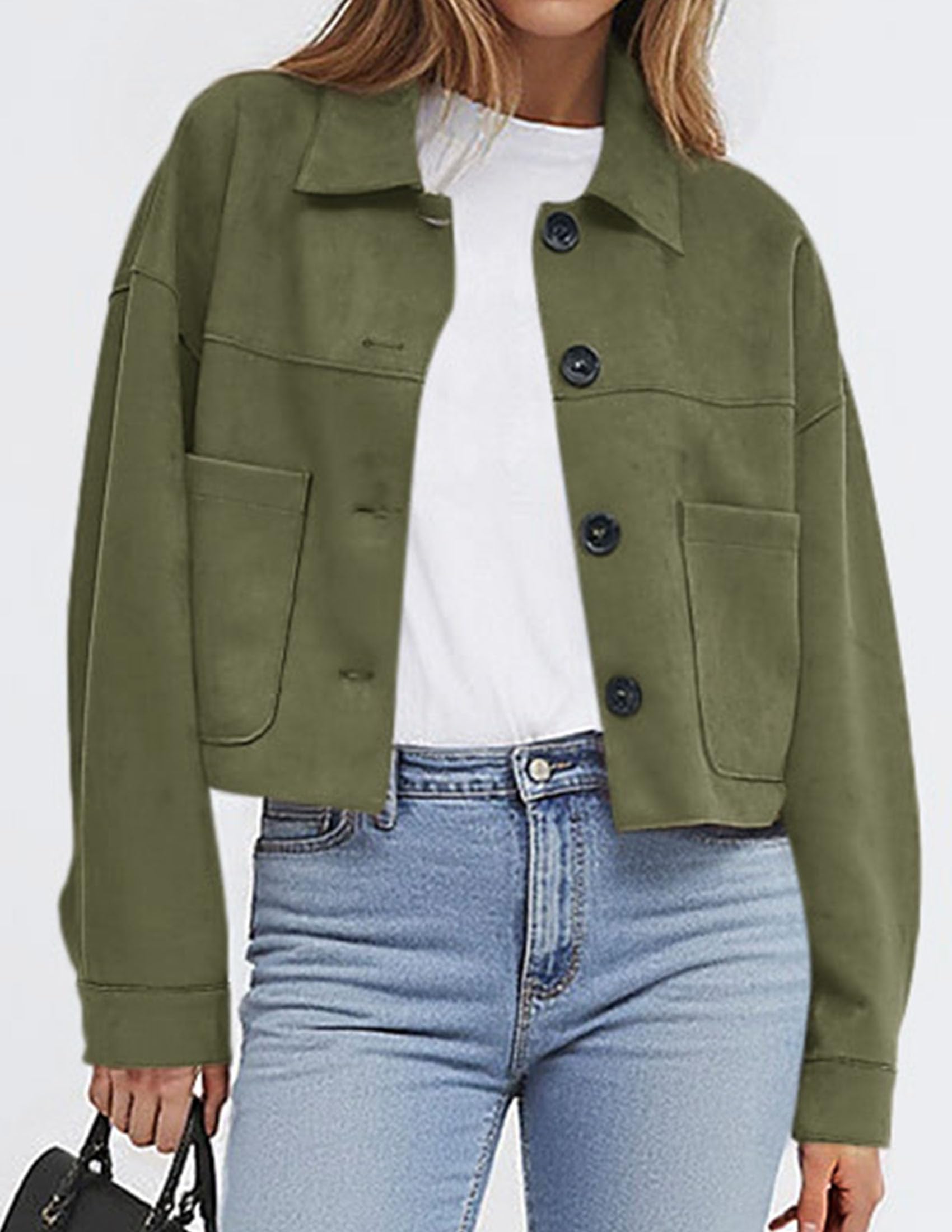 Women's Faux Suede Shacket Jackets Lightweight Cropped Coats