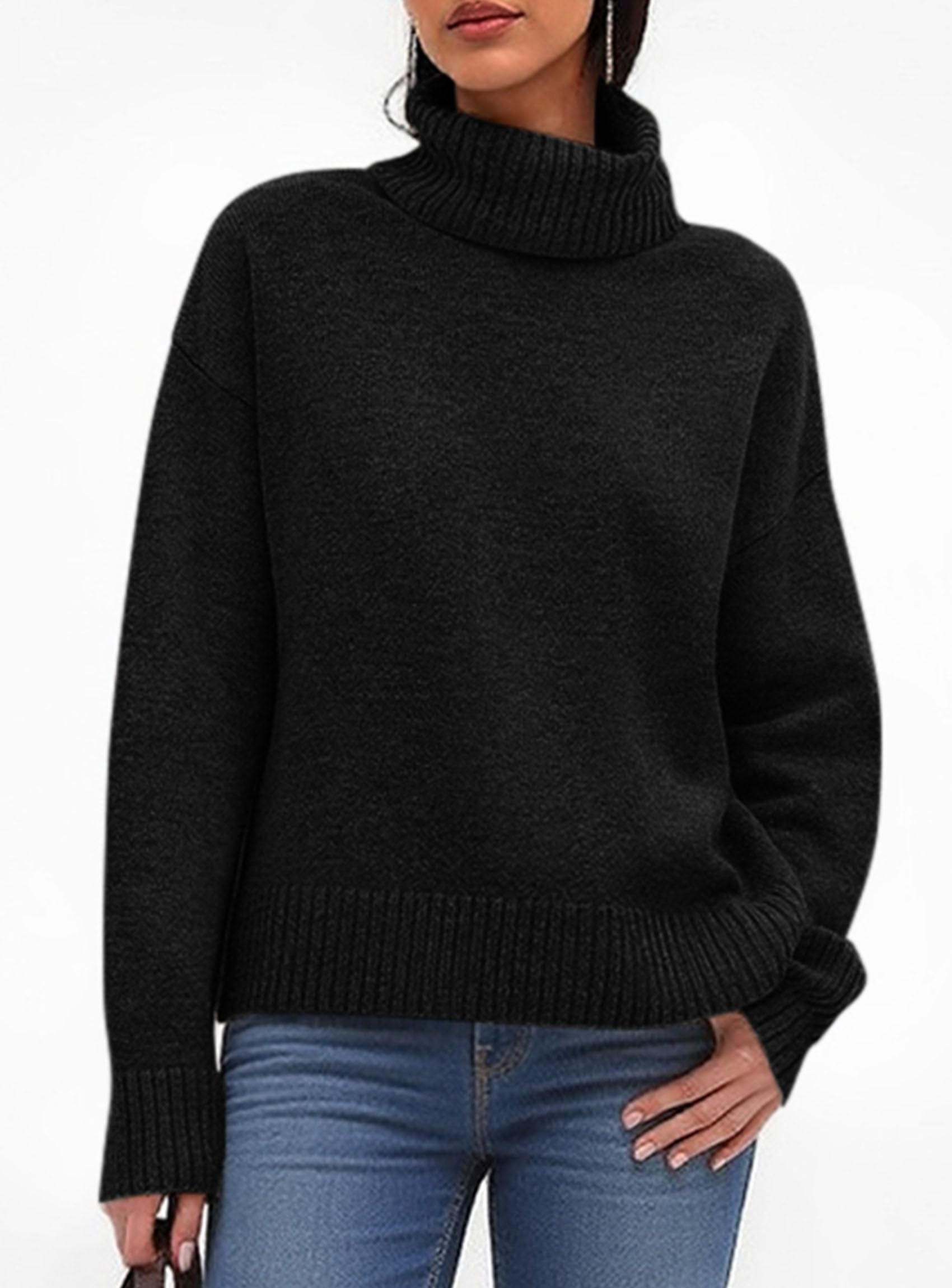 Womens Turtleneck Long Sleeve Knit Sweater,Black,S