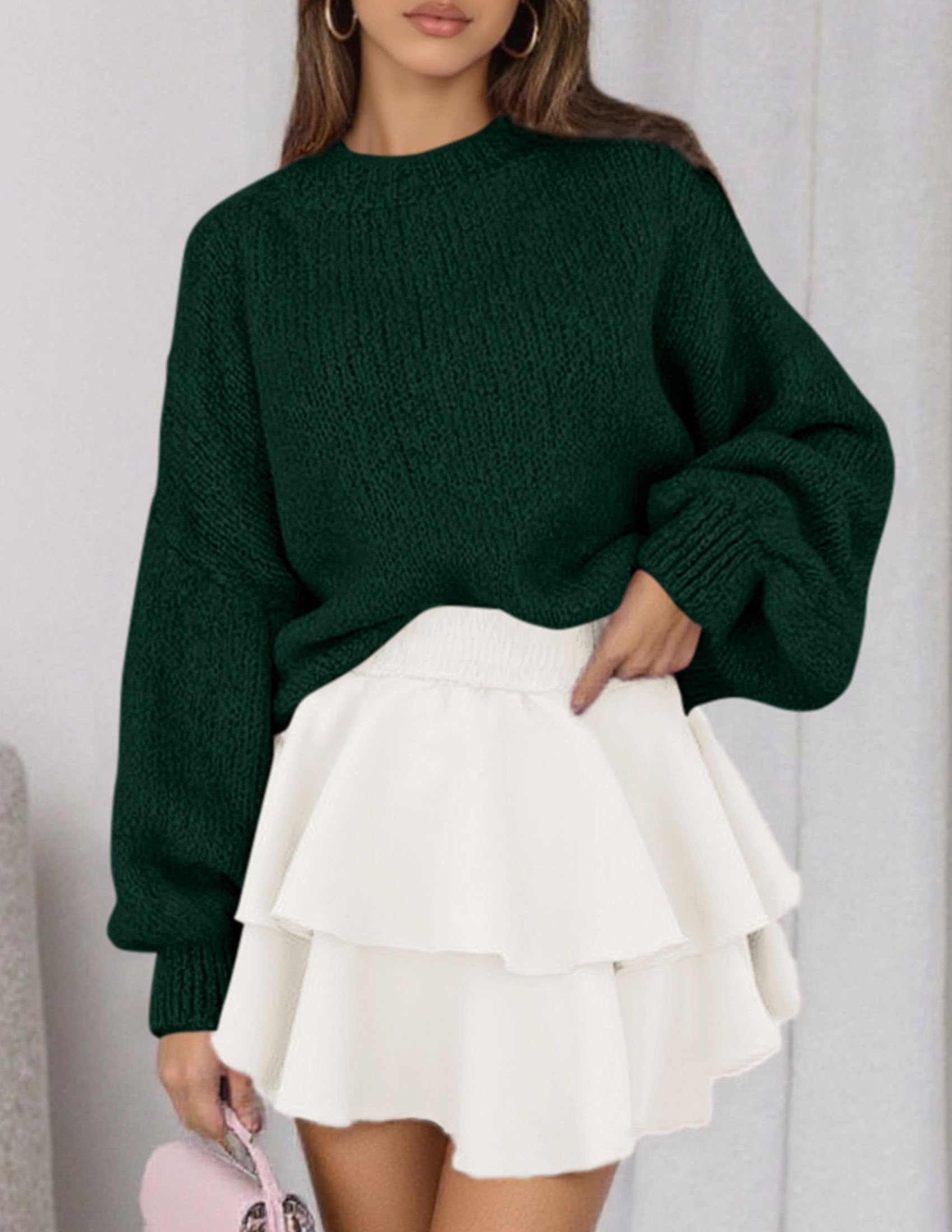 Women's Chunky Knit Oversized Pullover Sweaters,Dark Green,S
