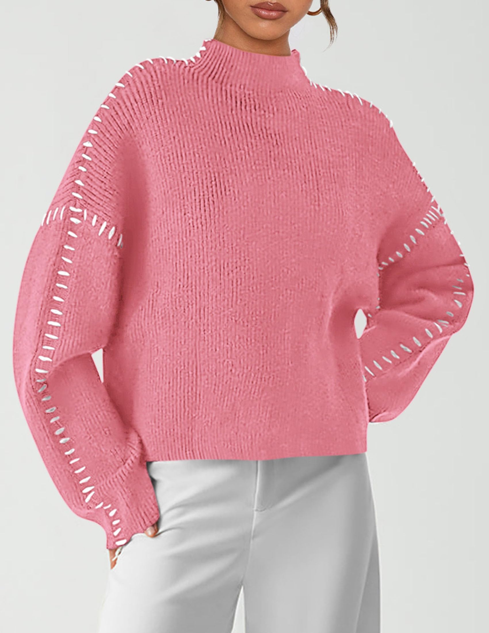 Womens Chunky Knit Oversized Pullover Sweaters,Dark Pink,S
