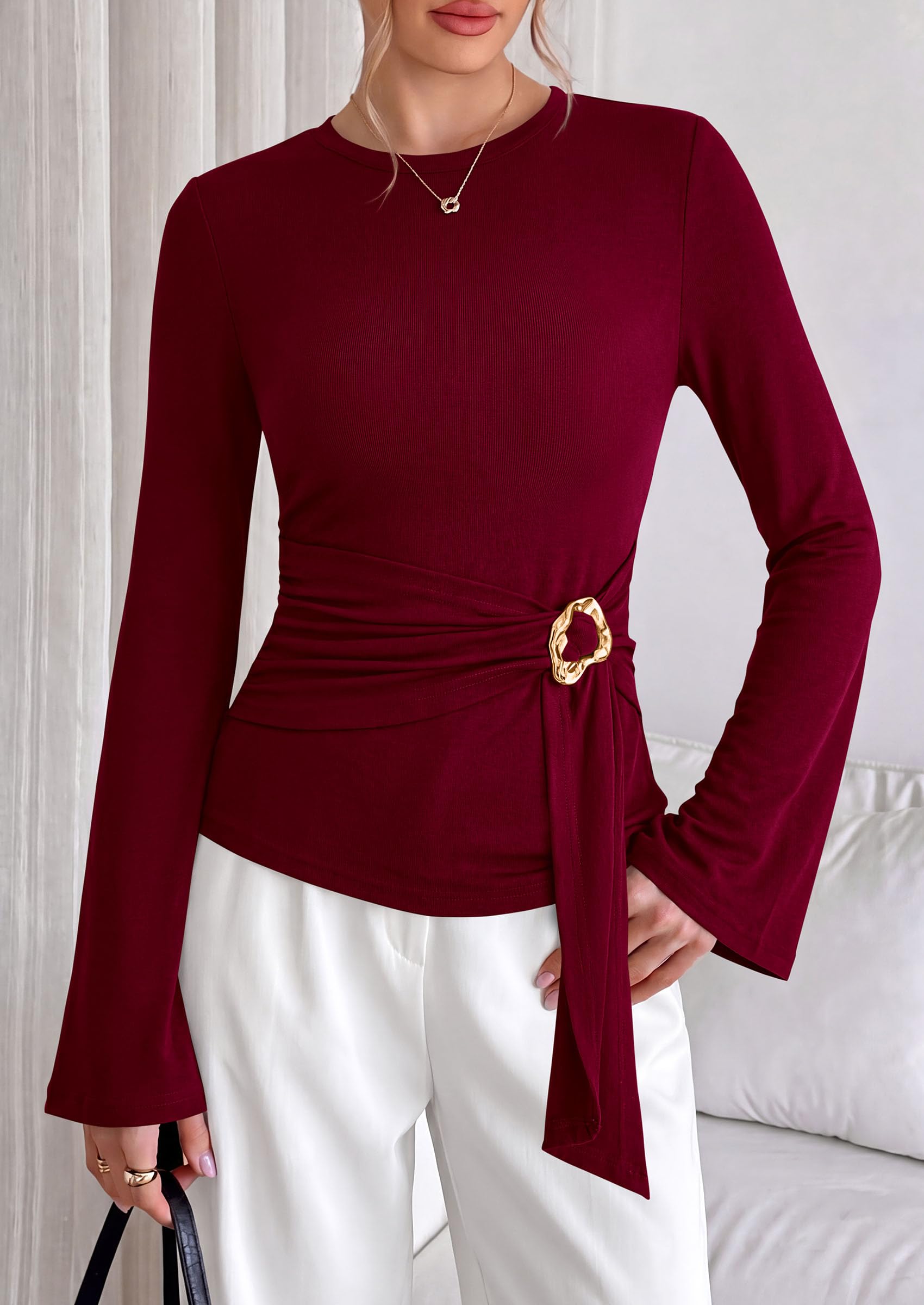 Asymmetrical Tops for Women Fall Business Casual Peplum Top