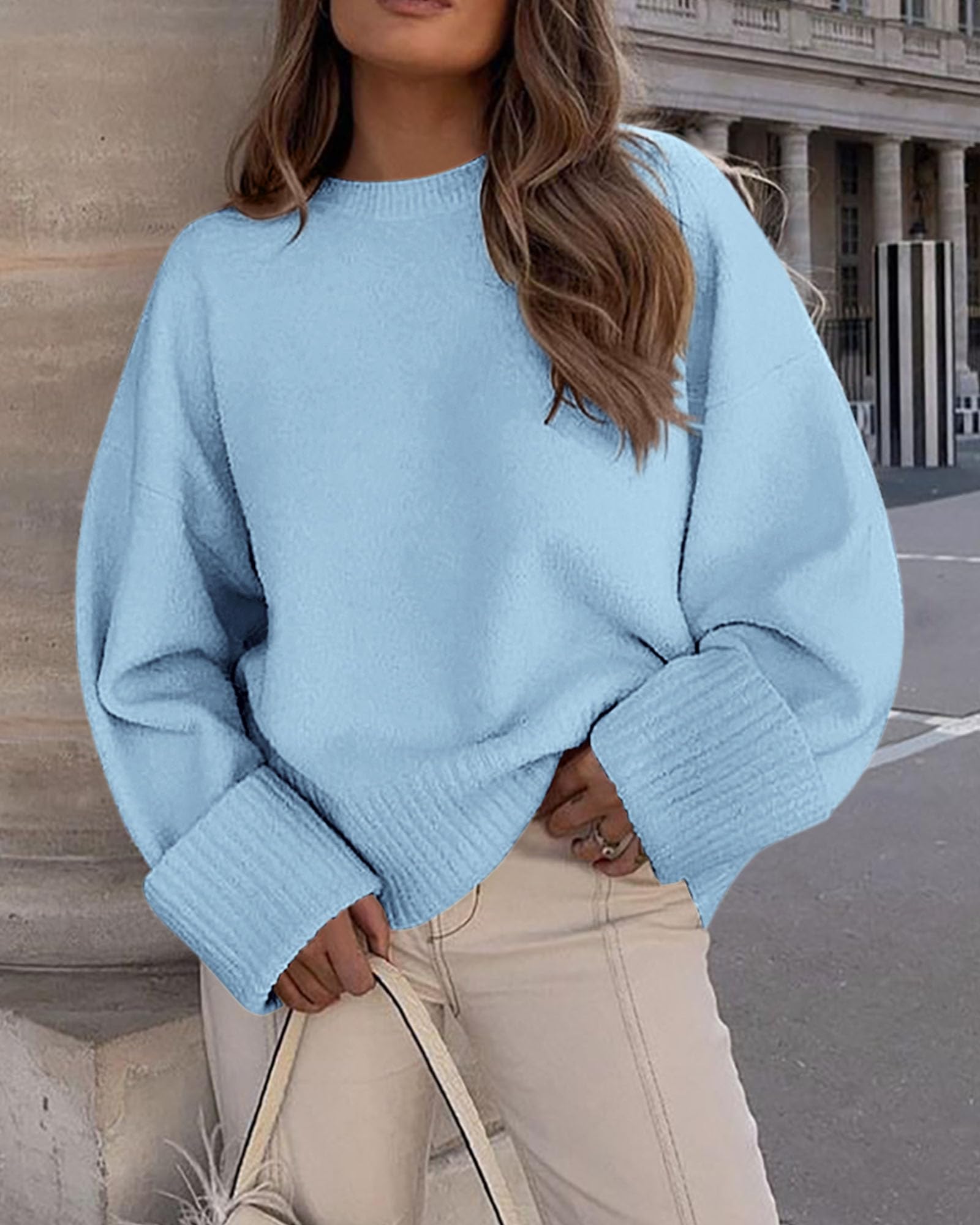 Women's Fall Fashion Cozy Oversized Sweaters(Light Blue,XS)