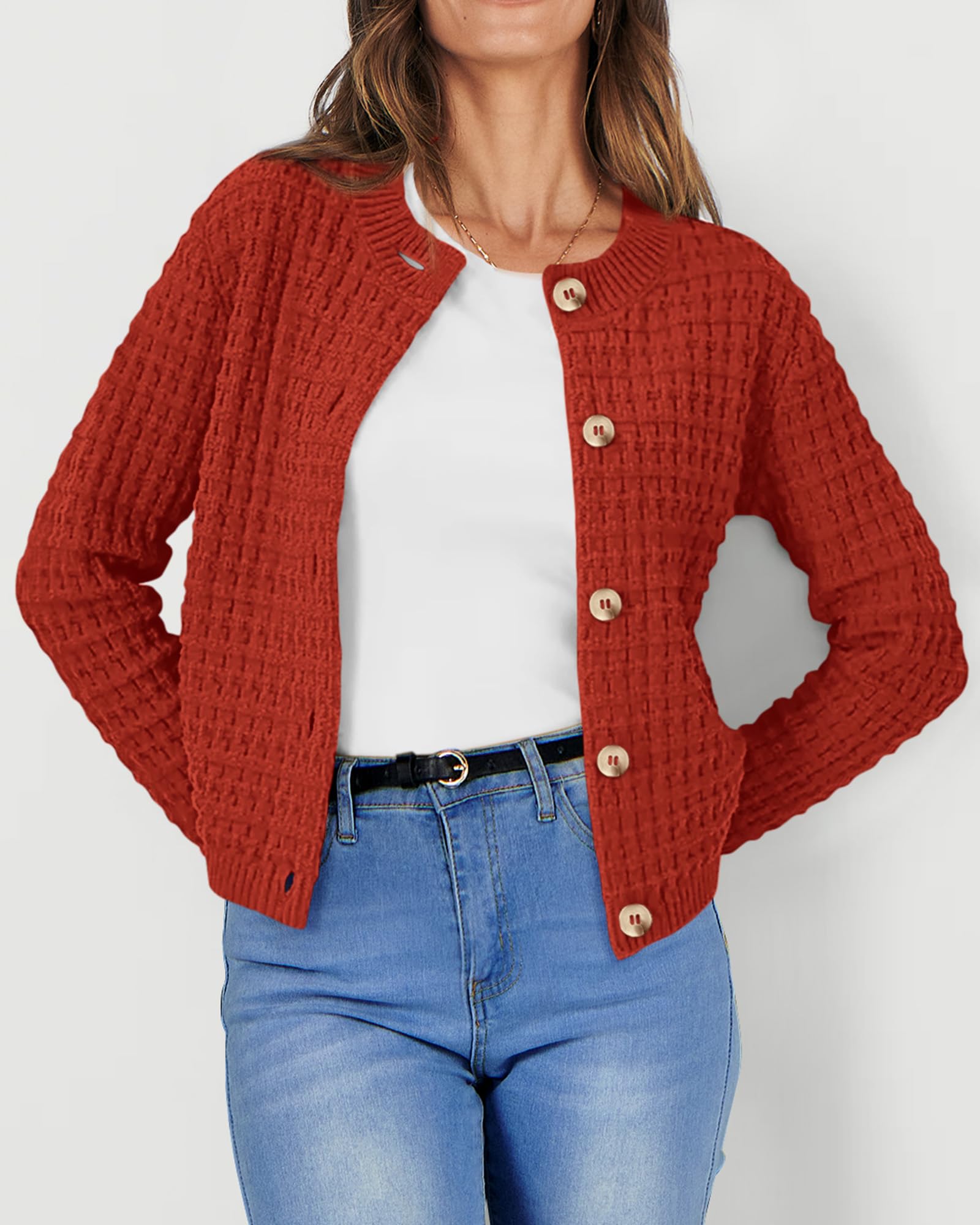 Women's Fall Lightweight Cardigan Sweaters Orange Red