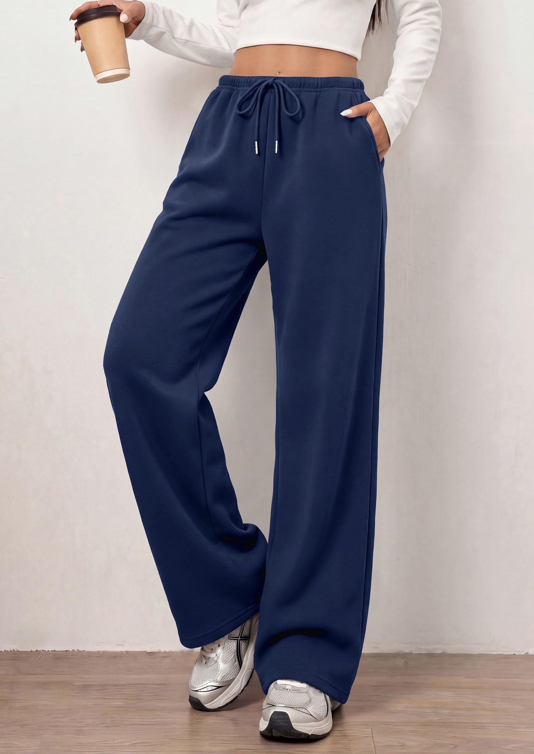 Womens Wide Leg Sweatpants Fleece Fall Sweat Pants,Navy Blue