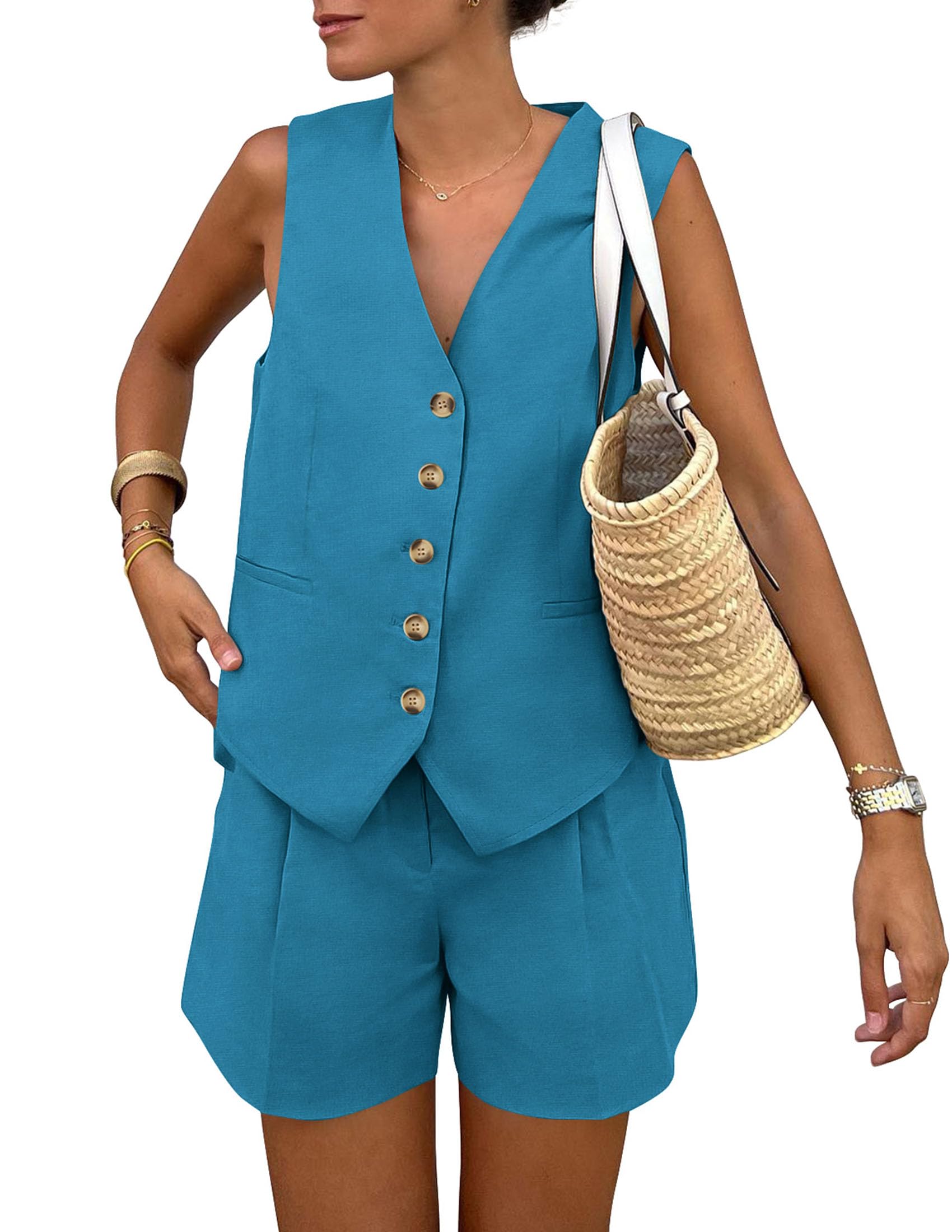 Women's Summer Two Piece Outfits Sets (Lake Blue,X-Small)