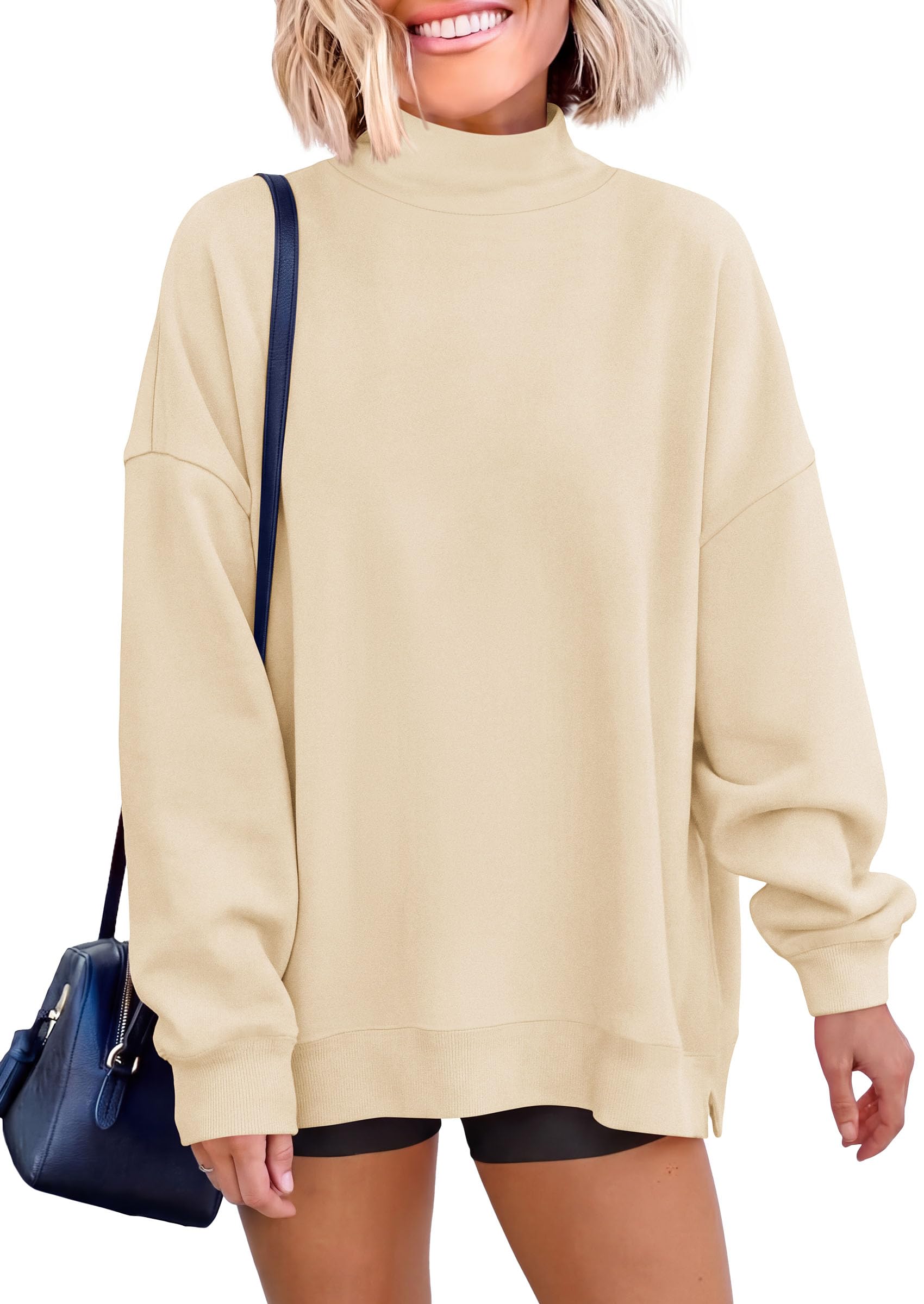 Womens Mock Neck Sweatshirt Oversized Pullover Fall Outfits