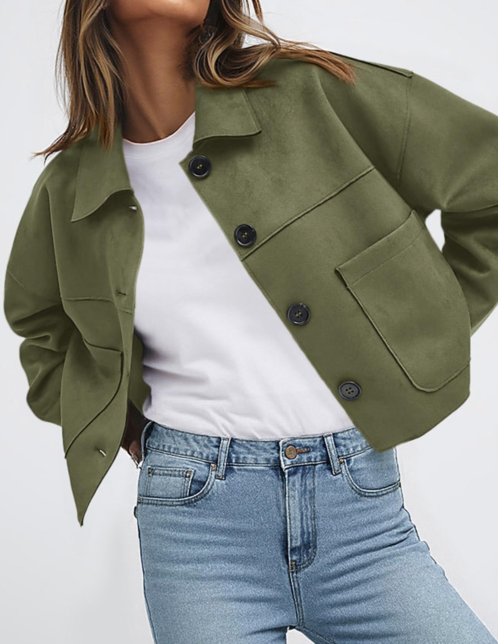Women's Faux Suede Shacket Jackets Lightweight Cropped Coats