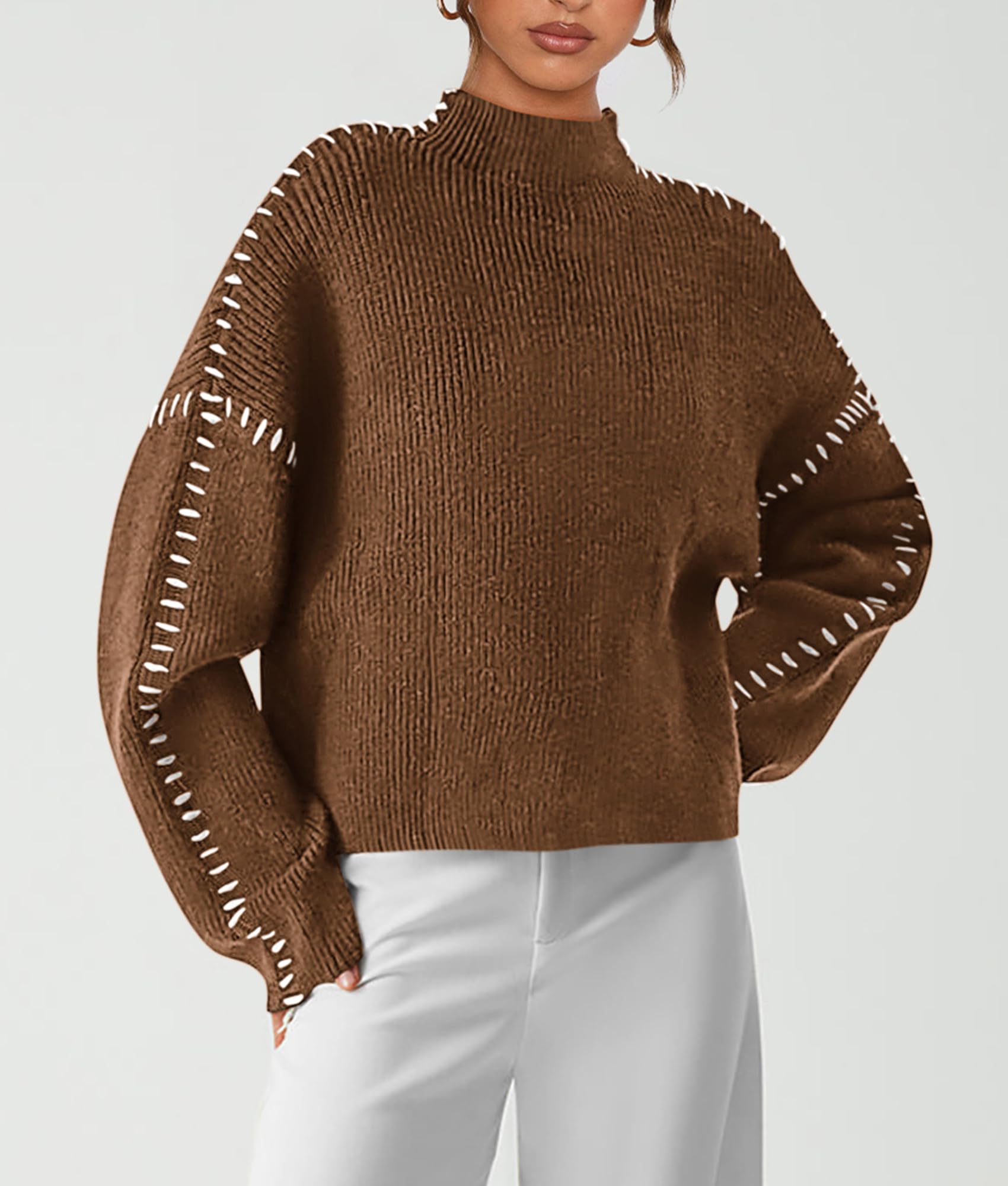Womens Chunky Knit Oversized Pullover Sweaters,Khaki,S