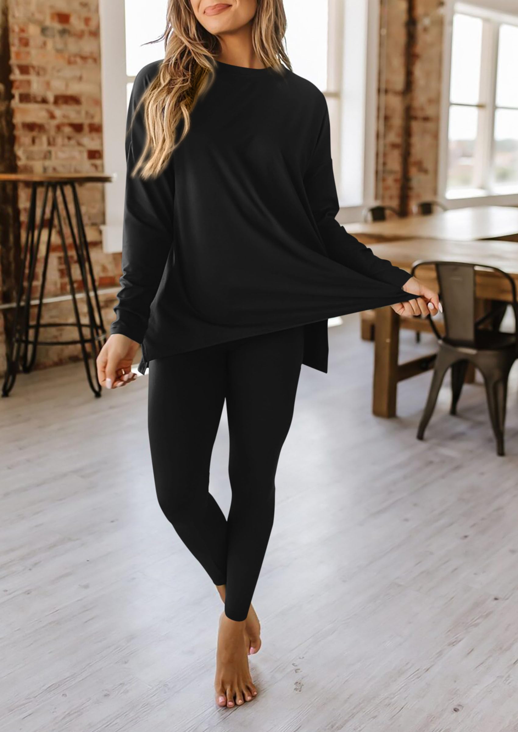 Women's 2 Piece Outfits Matching Lounge Sets,Black,S