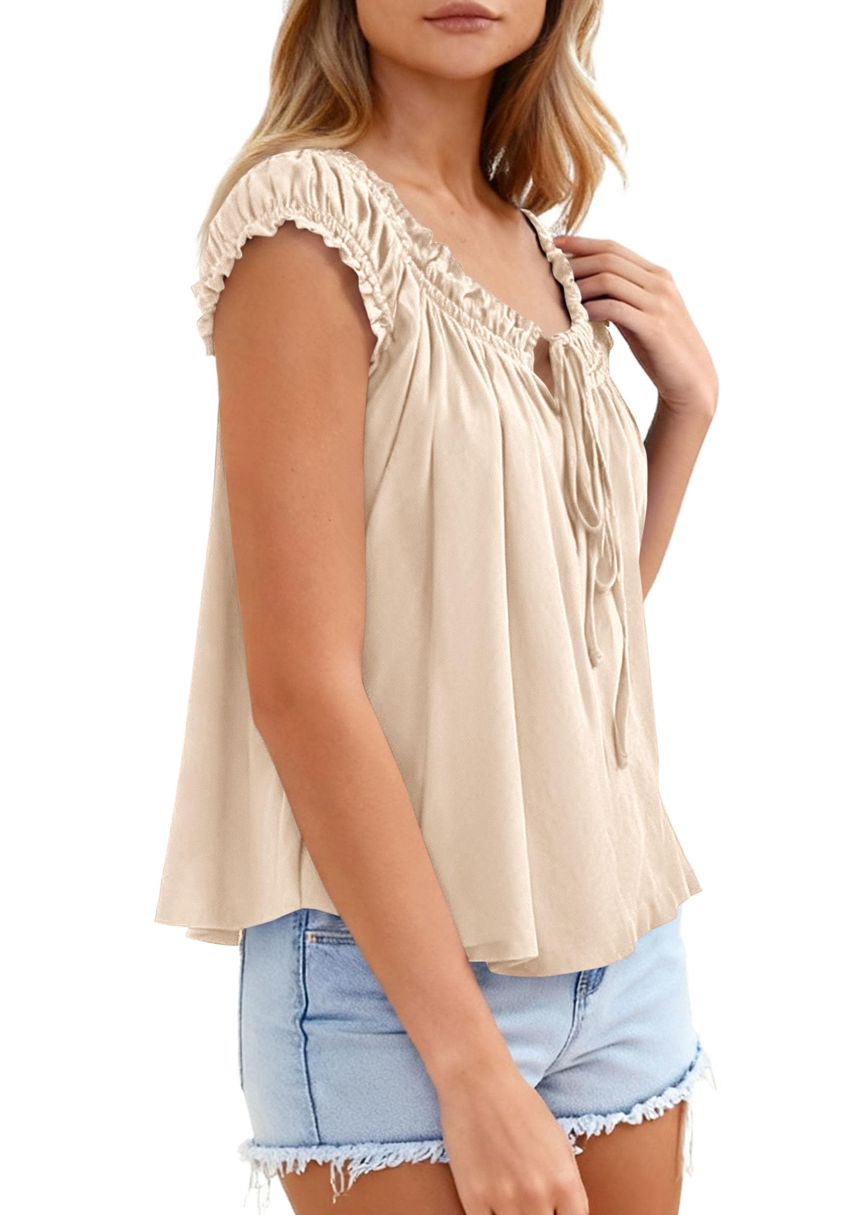 Womens Summer Tank Tops Babydoll Peplum Blouses,Apricot,XS