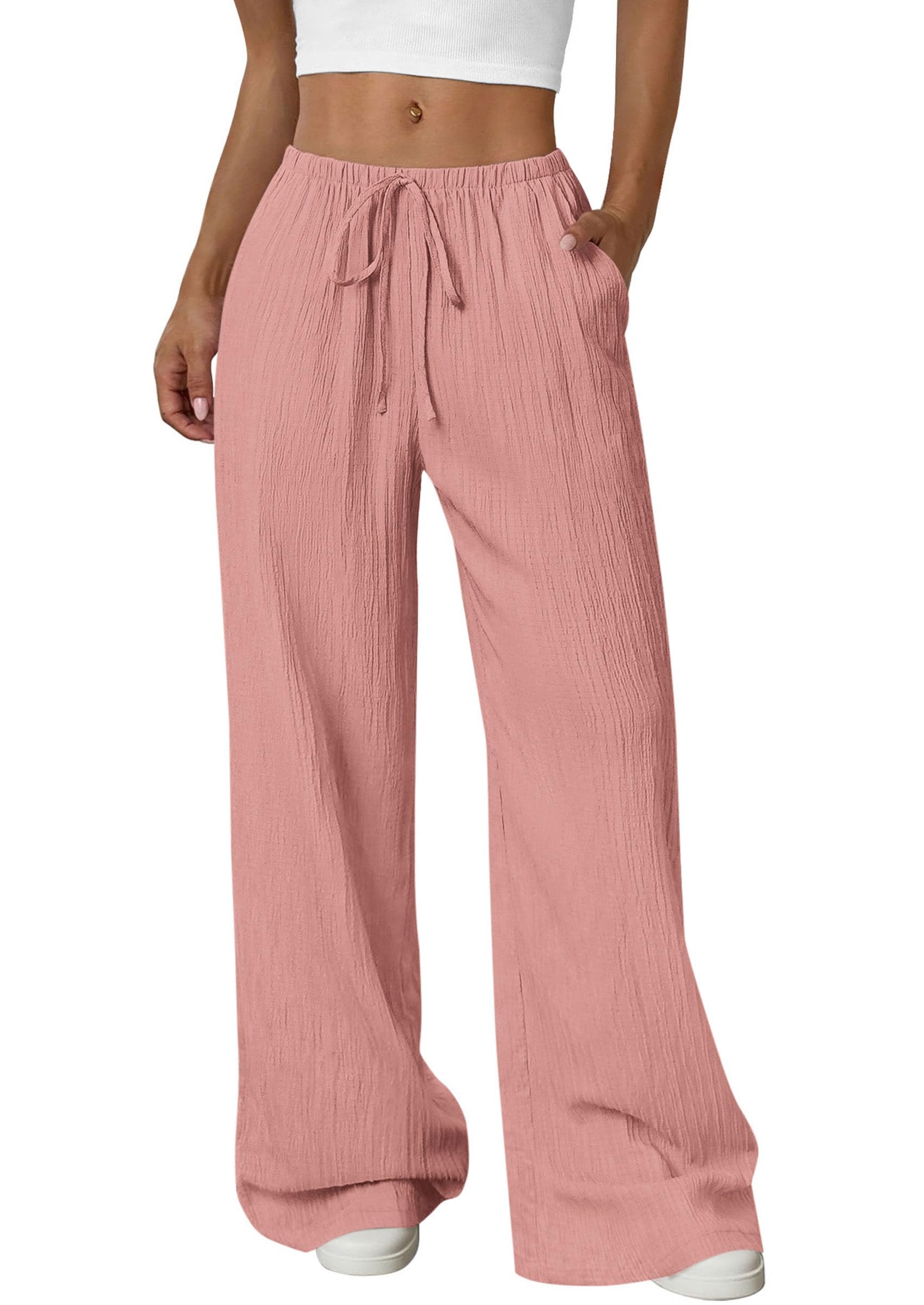 Women's Palazzo Pants Casual Wide Leg Trousers,Pink,S