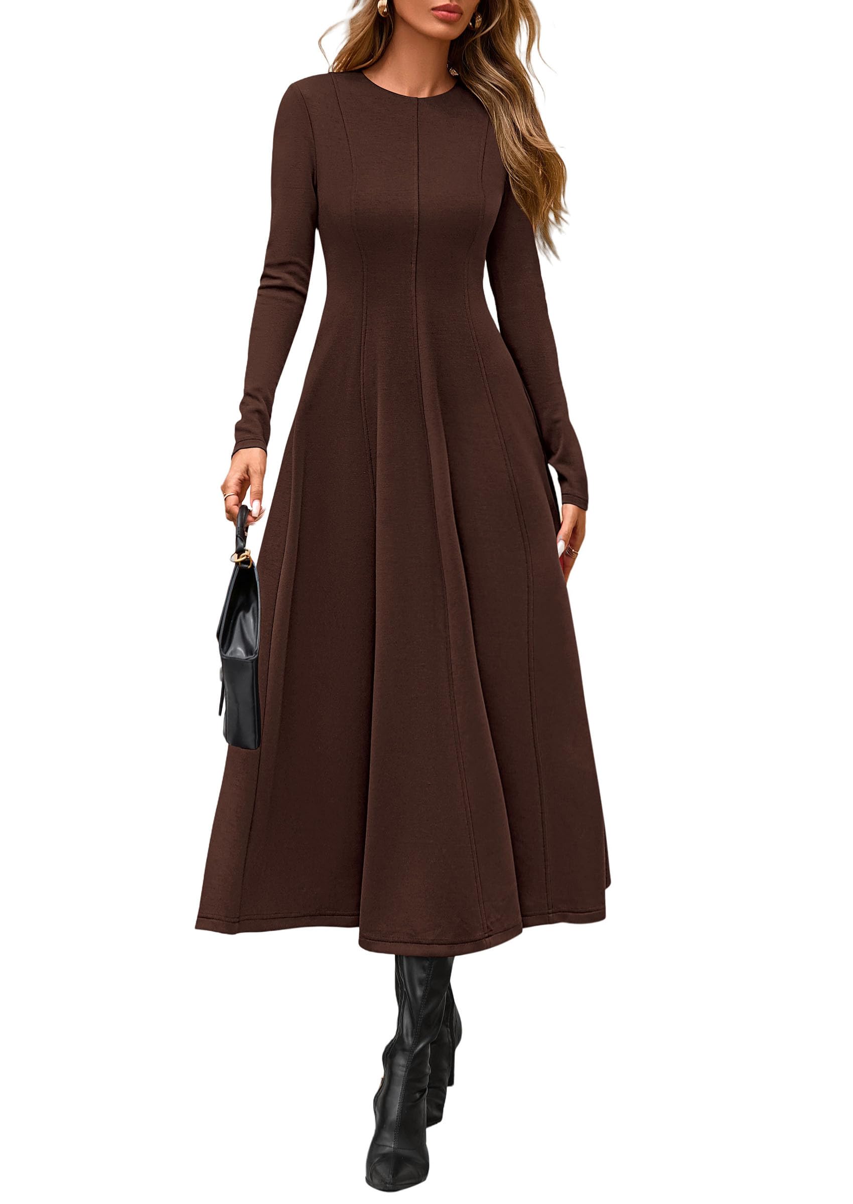 Women's Fall Long Sleeve A Line Midi Elegant Cocktail Dress