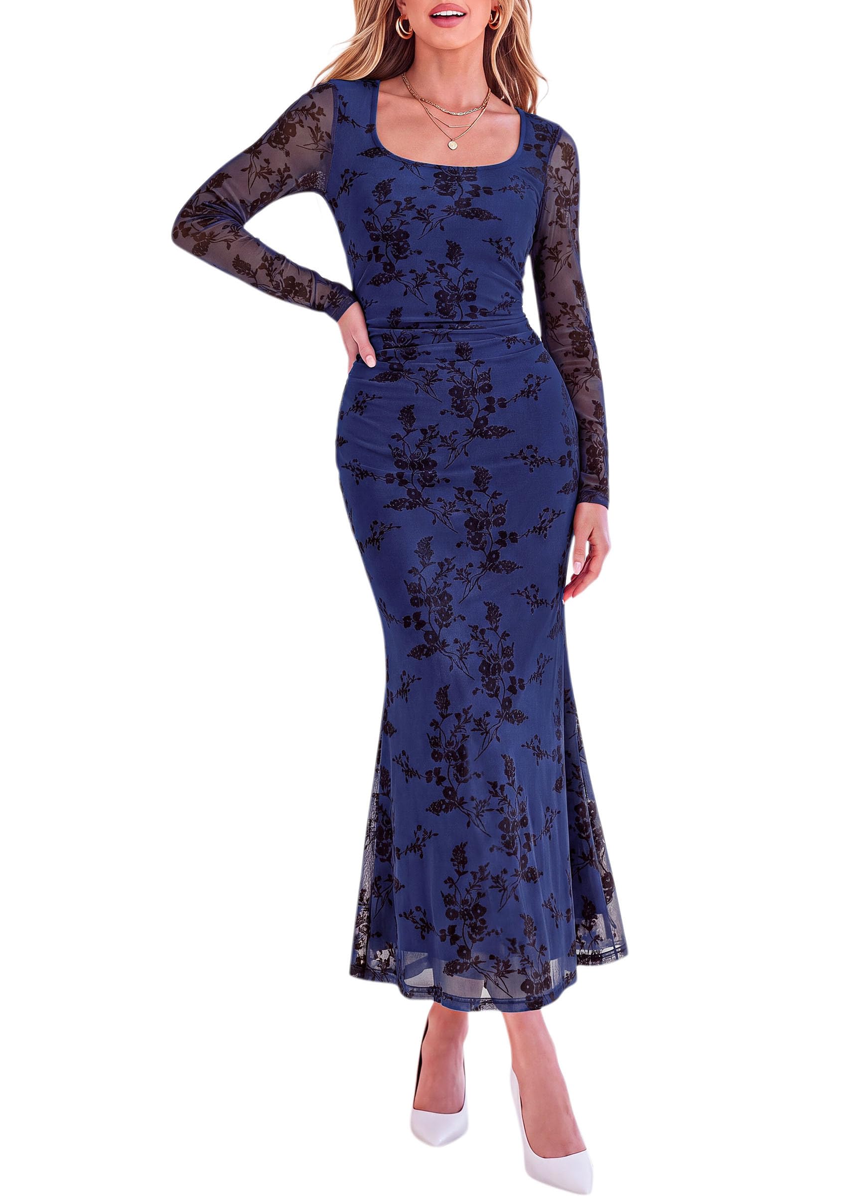 Women's Formal Floral Maxi Dress Fall Wedding Guest Dresses