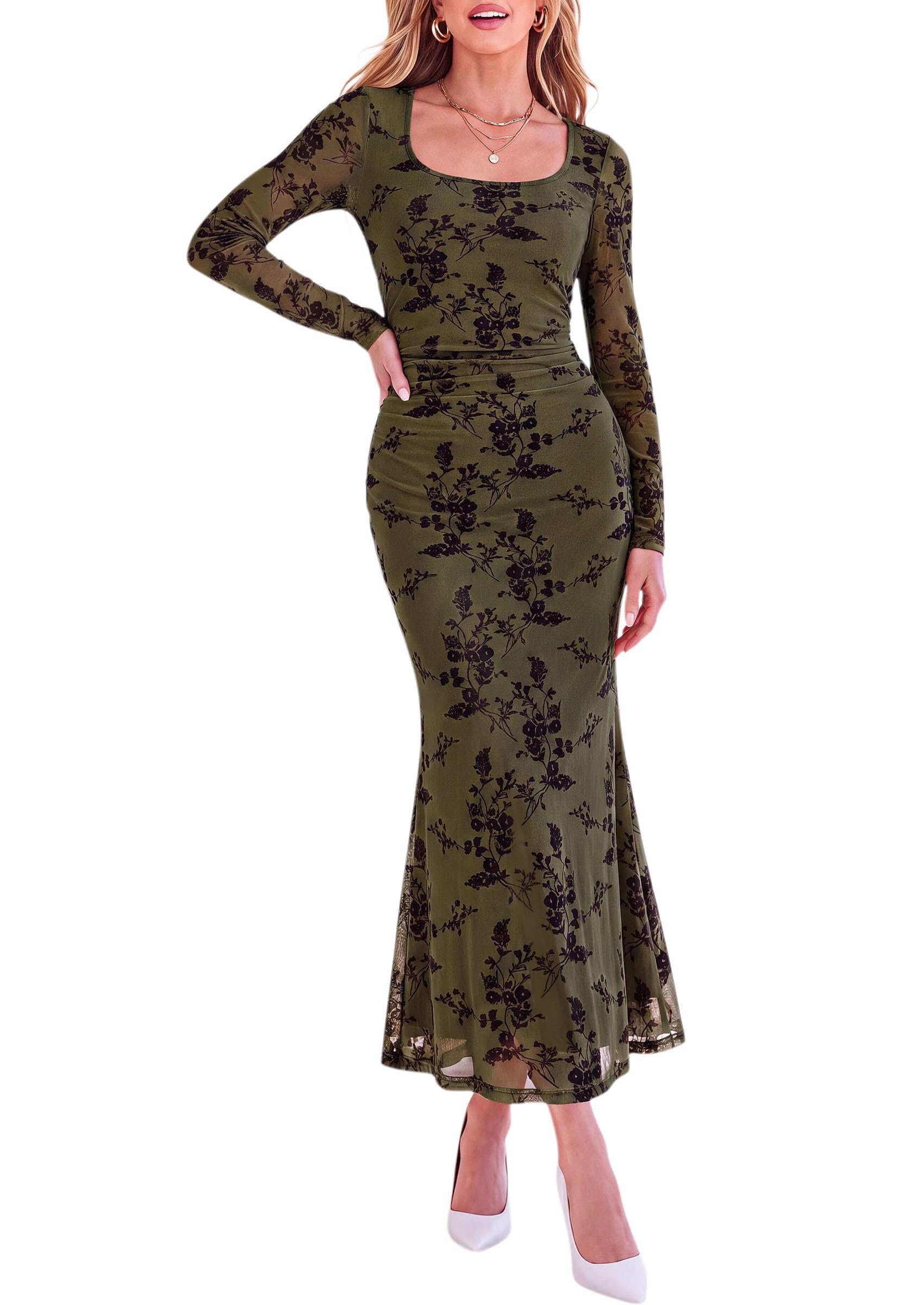 Women's Formal Floral Maxi Dress Fall Wedding Guest Dresses