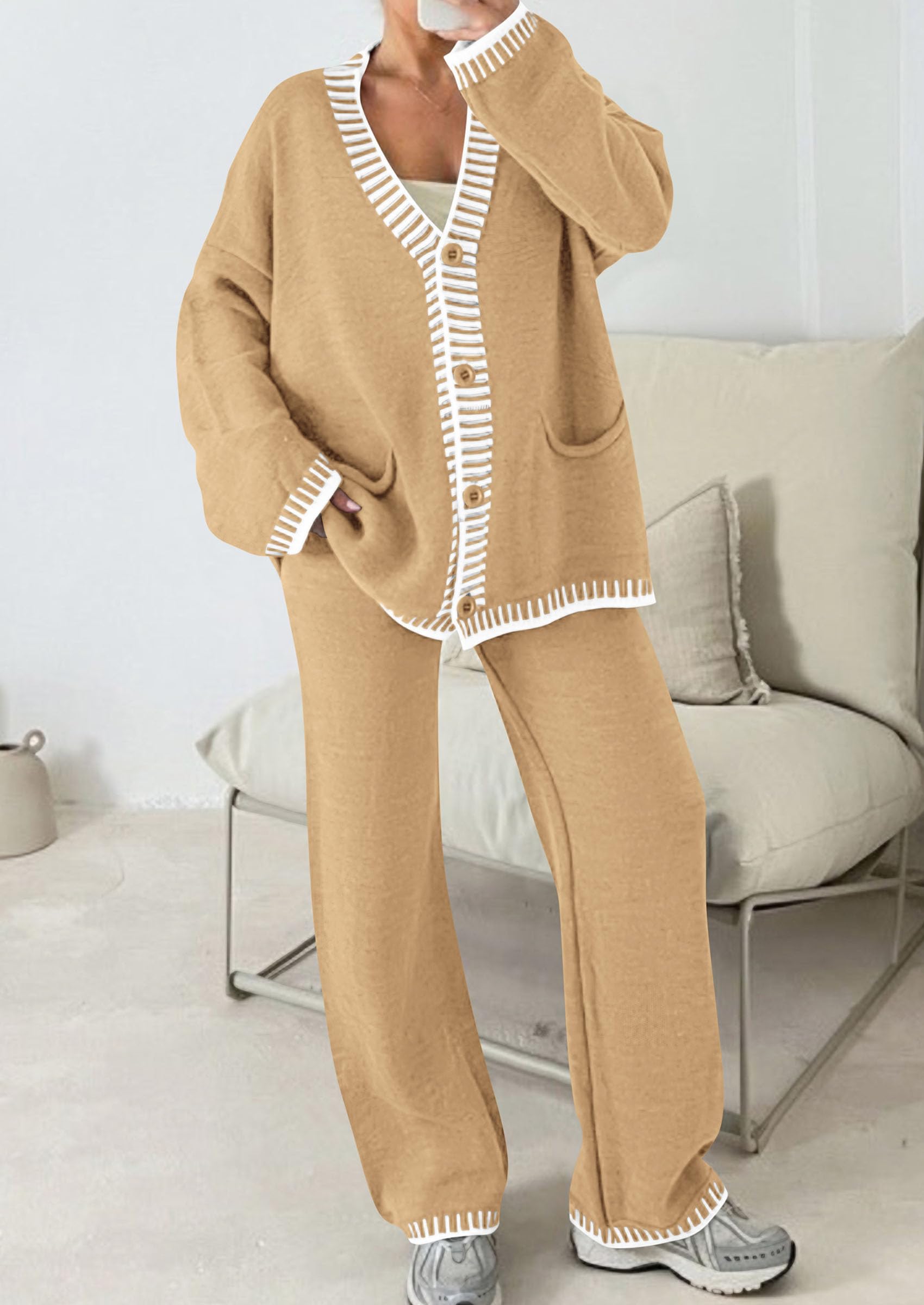 Women's Fall 2 Piece Matching Cozy Knit Sweater Lounge Sets