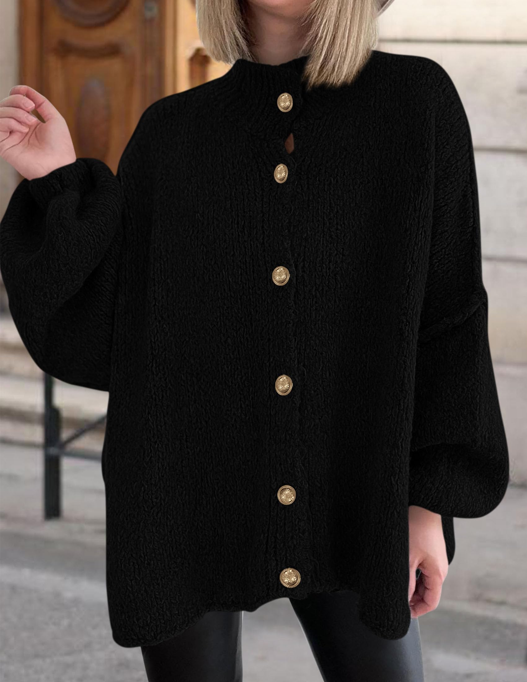 Women's Oversized Chunky Cardigan Sweaters(Black,Small)
