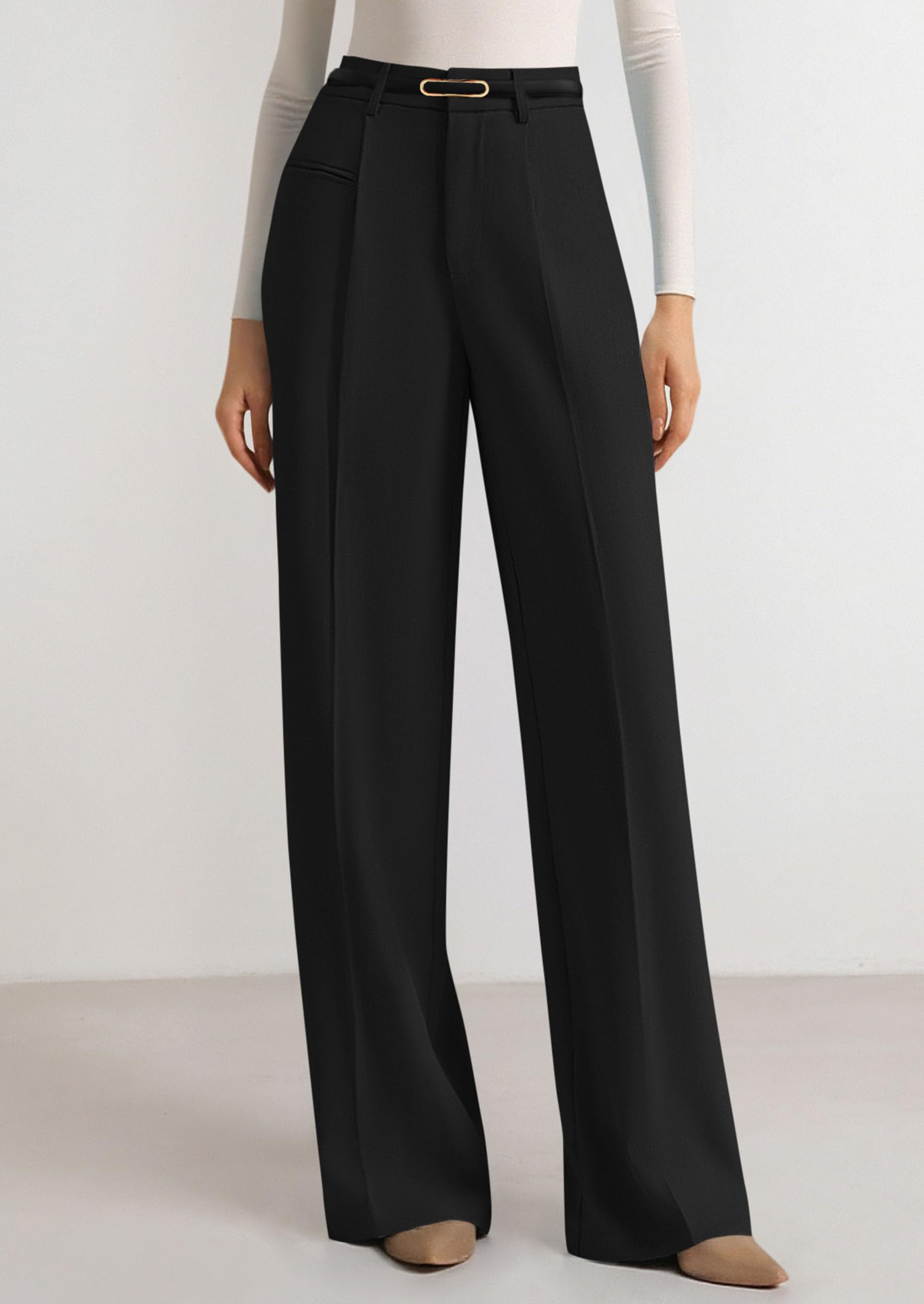 Women's Tailored Wide Leg Work Dress Pants,Black,XS