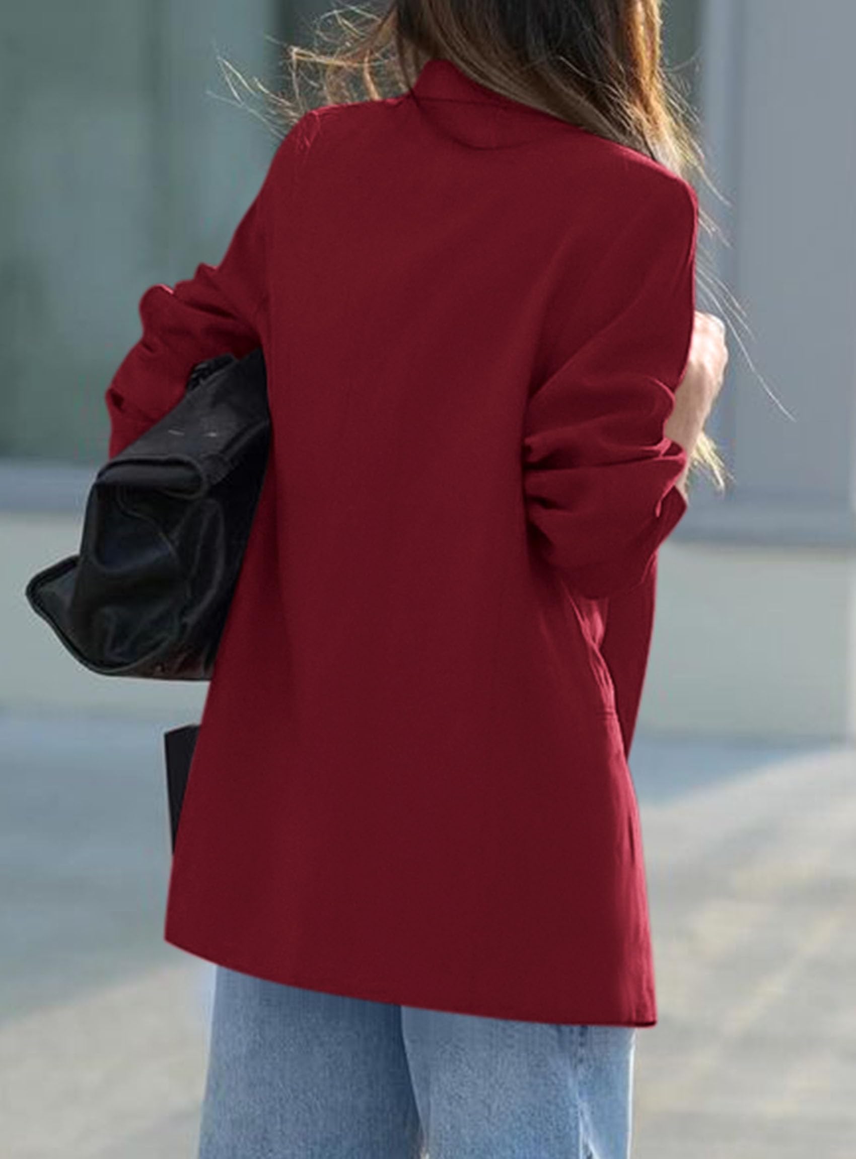Women's Fall Business Casual Oversized Blazers(Burgundy,S)